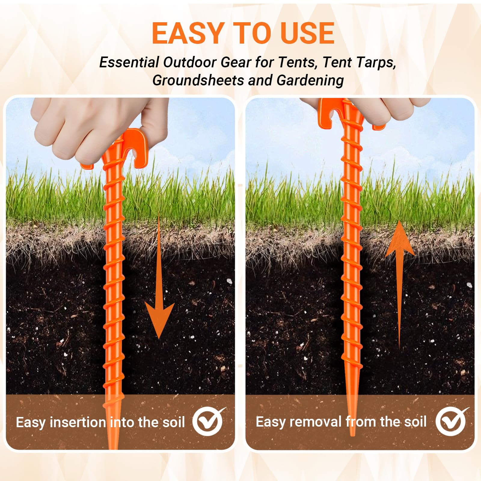 Picchetti per tenda a spirale, in plastica, confezione da 15, 25,4 cm, resistenti, ideali per campeggio, escursioni, giardinaggio e molto altro ancora