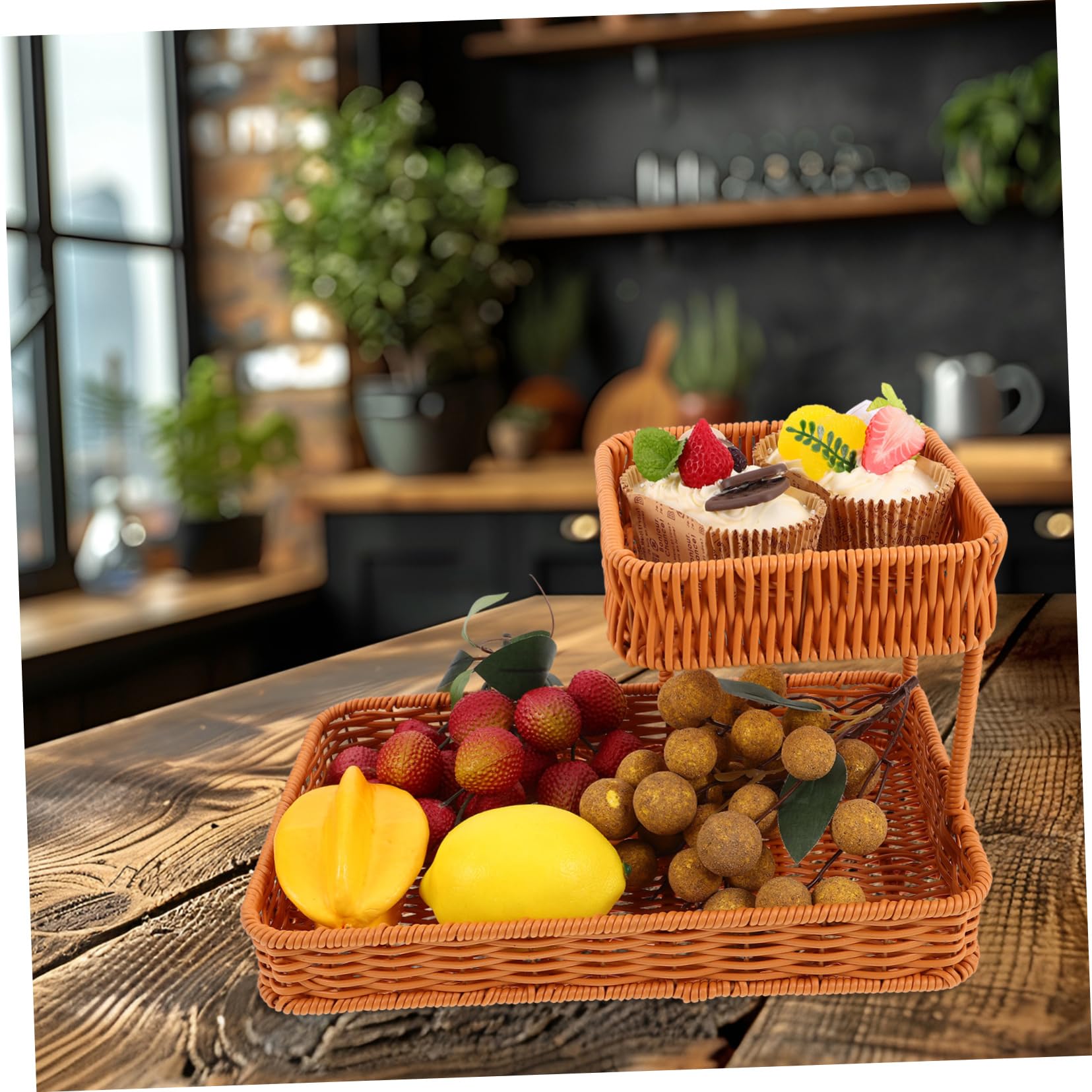 Cesto Frutta a Strati Marrone in Plastico per Dolci e Pane