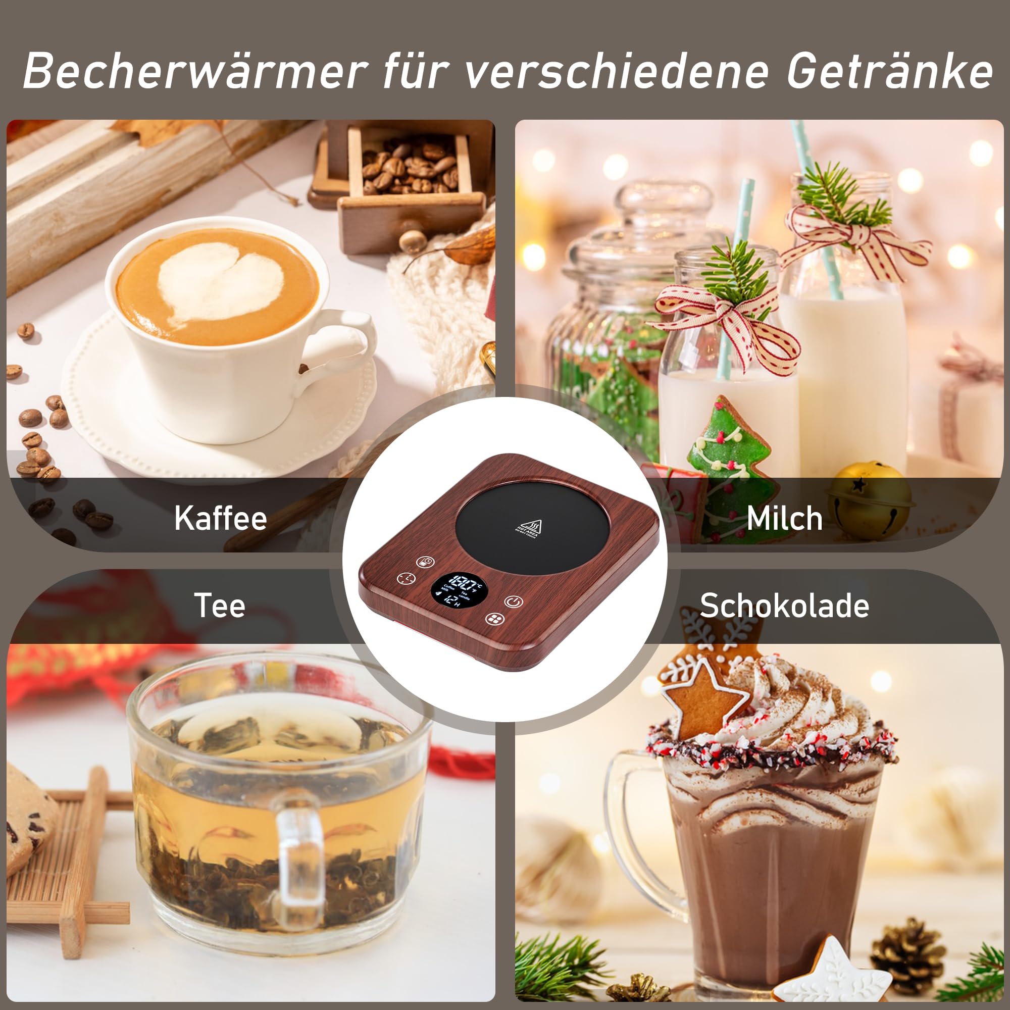 Calentador para Taza Inteligente 9 Niveles Temperatura 40℃-80℃ Apagado Automático 8 Horas Café Leche Té Madera