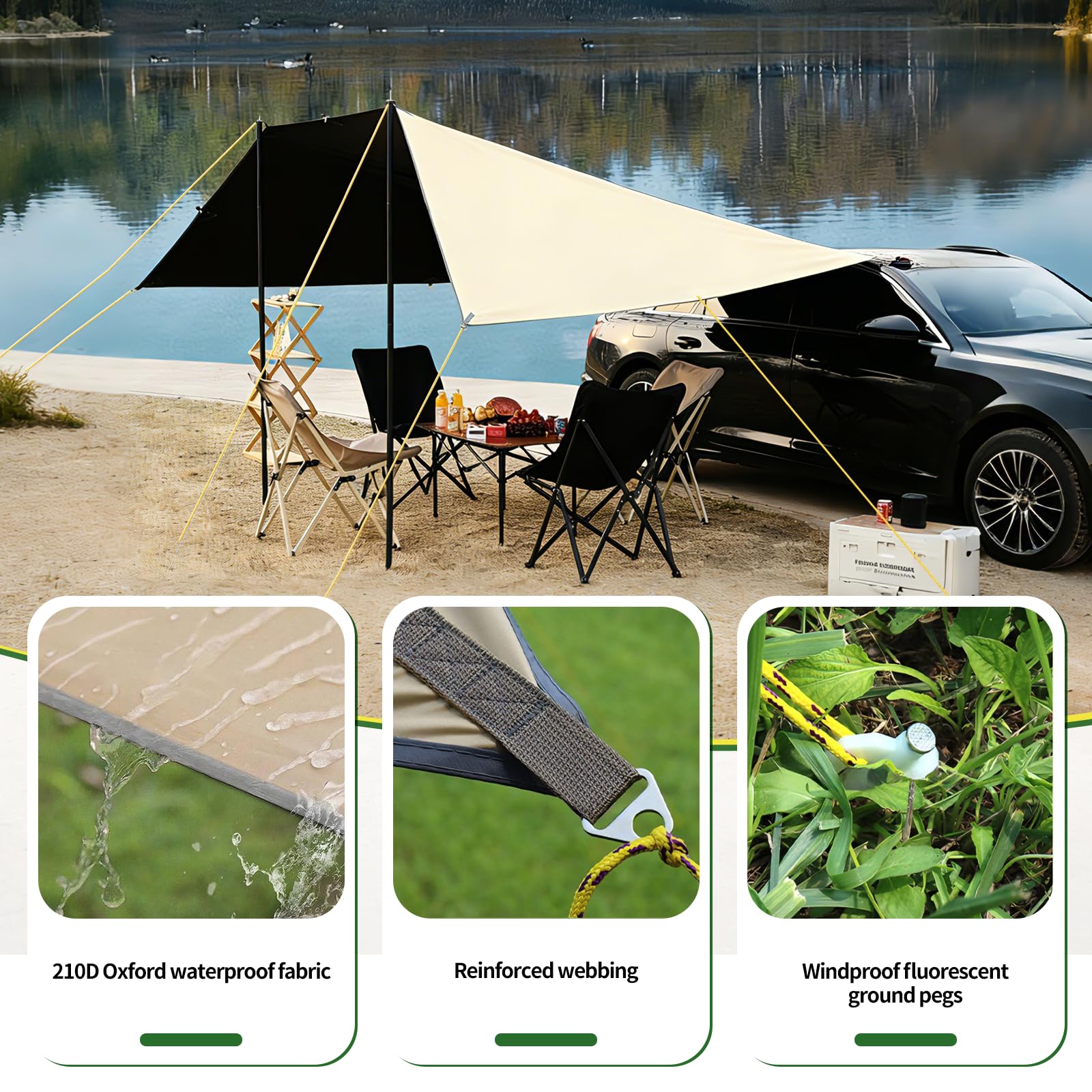 Sonnensegel Wohnwagen, Markise Wohnmobil, Sonnenschutz UPF 50+, UV-beständig, Wasserdicht, geeignet für Autos und Wohnmobile, Befestigung mit Saugnapf, leicht zu verstauen