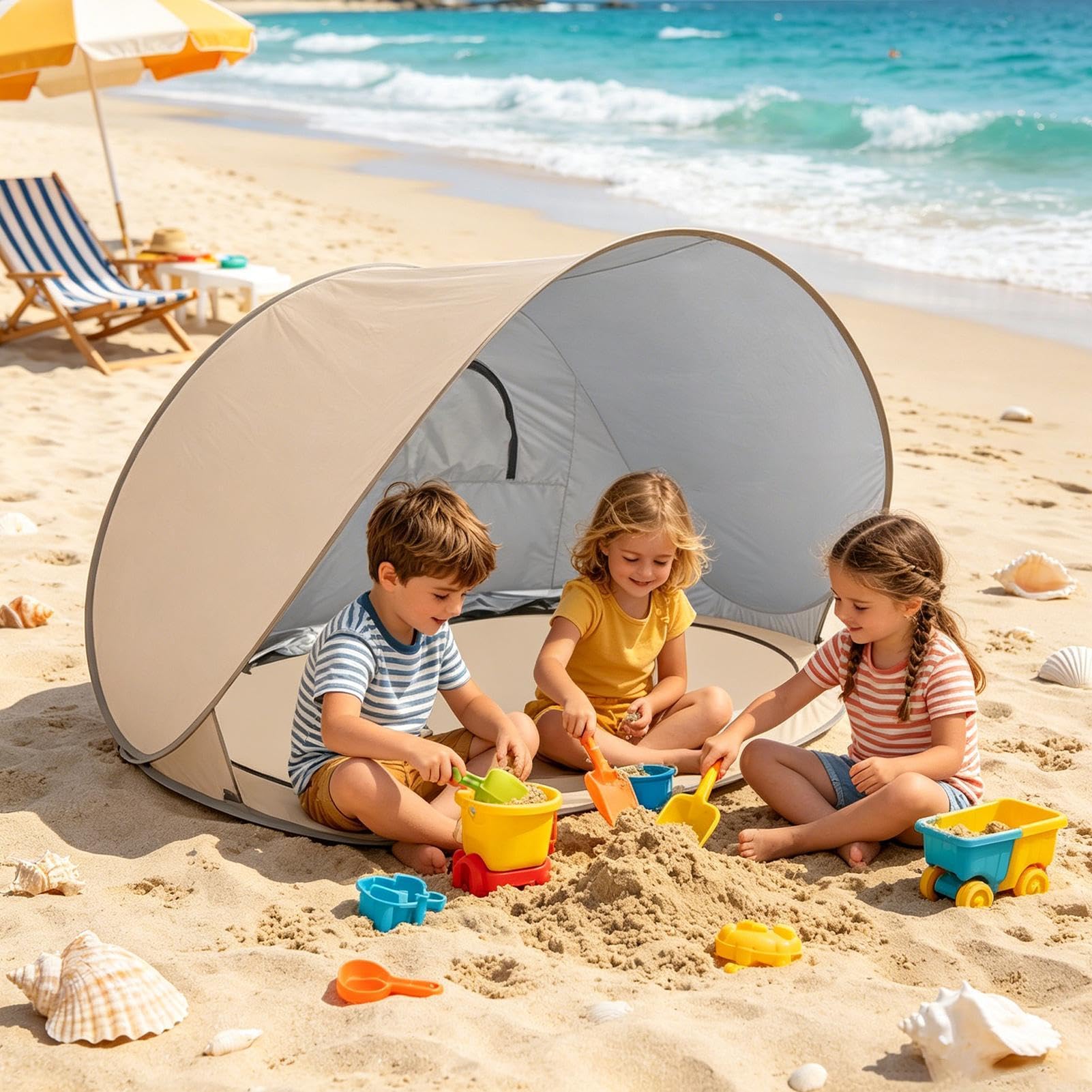 Tentes De Plage Portatives Auvent Extérieur Portable Avec Protection UV | Abri Solaire de Plage Pour 2 À 3 Personnes, Pique-Nique En Plein Air, Estival, Randonnée Avec Sac À Dos, Et La Pêche