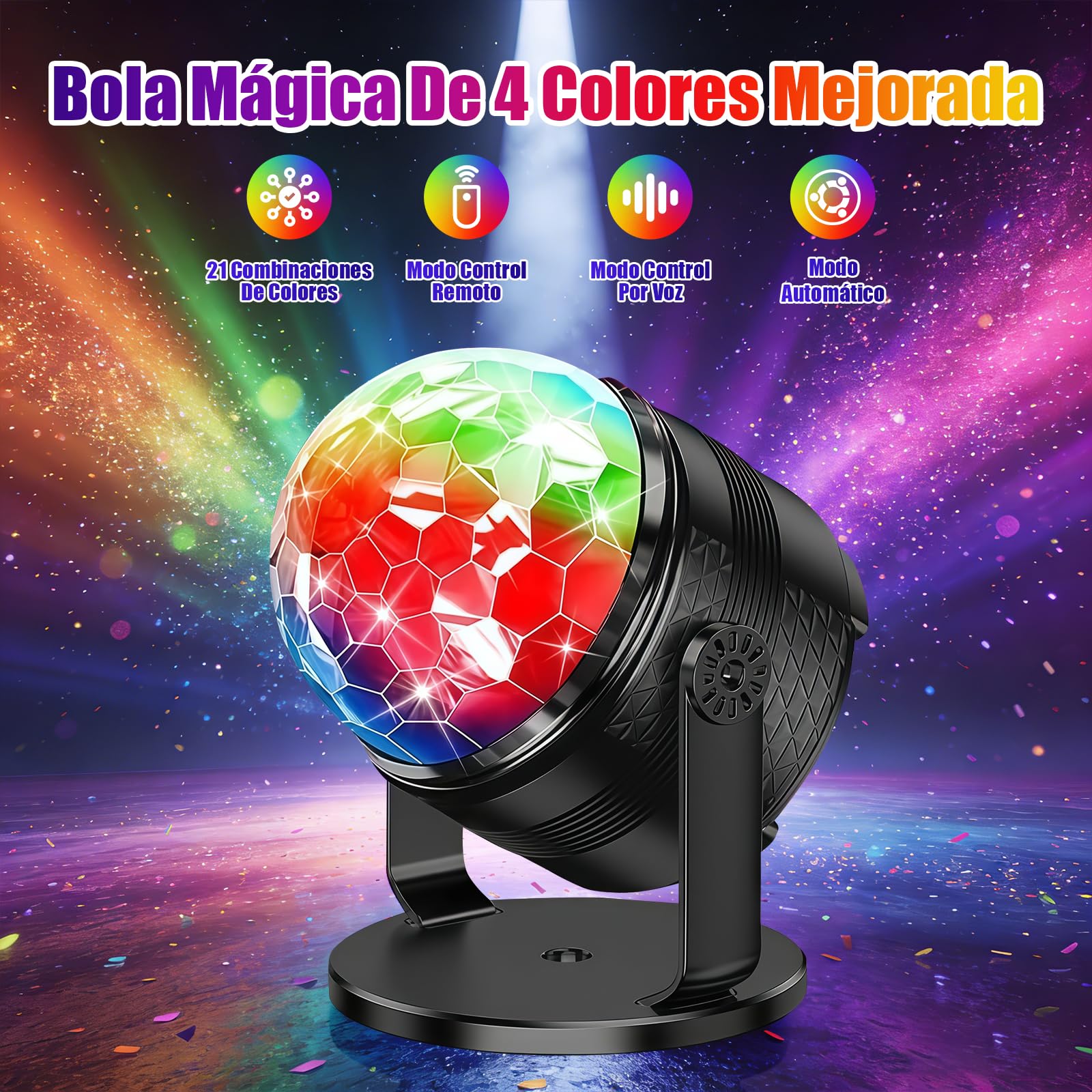 Luces Discoteca, Bola de Discoteca Giratoria 360° + Luces DJ con Control por Música, Luces Discoteca para Casa RGB con Mando a Distancia para Fiestas, Cumpleaños, Karaoke, Navidad (2 Piezas)