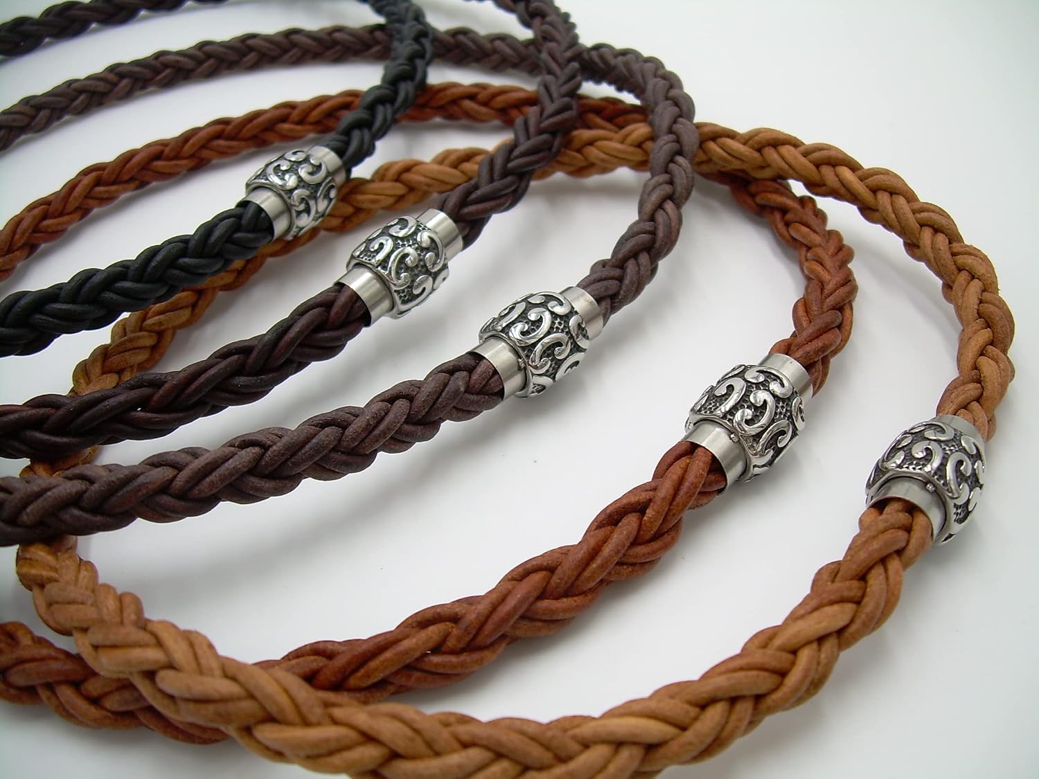 Genuine Leather Cord Chain Necklace for Men Women - Handmade Mens Thick Braided Leather Necklace with Tooled Stainless Steel Magnetic Clasp - Available sizes: 16,18,20,22 inch or Custom