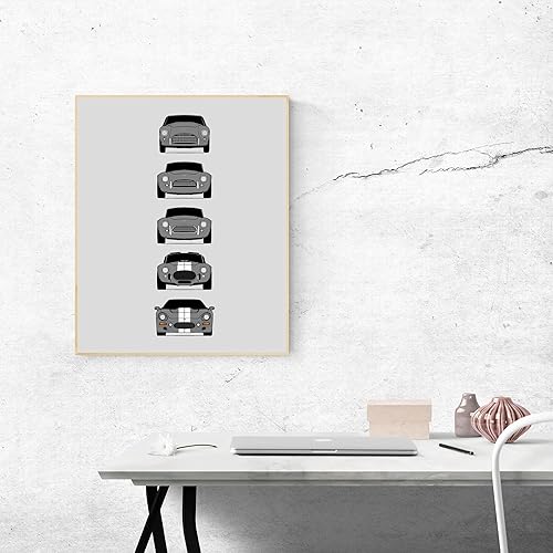 Miniatura 8 de Shelby Mustang GT500 Generations Inspired Car Poster - Handmade Print of Ford Shelby GT500 - White with Blue Stripes, 8x10" Metallic Print