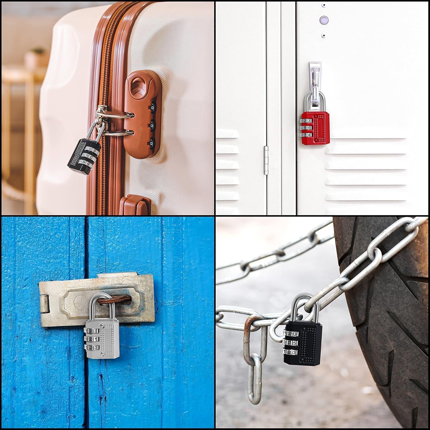 Number Lock (3 Pack)- 3-Digit Number Combination Anti-Theft Zinc Alloy Lock-Resettable PIN Number Padlock for Door,Luggage, Suitcase-Polished Finishing (6 x 2.3cm) (Grey, Black, Red)