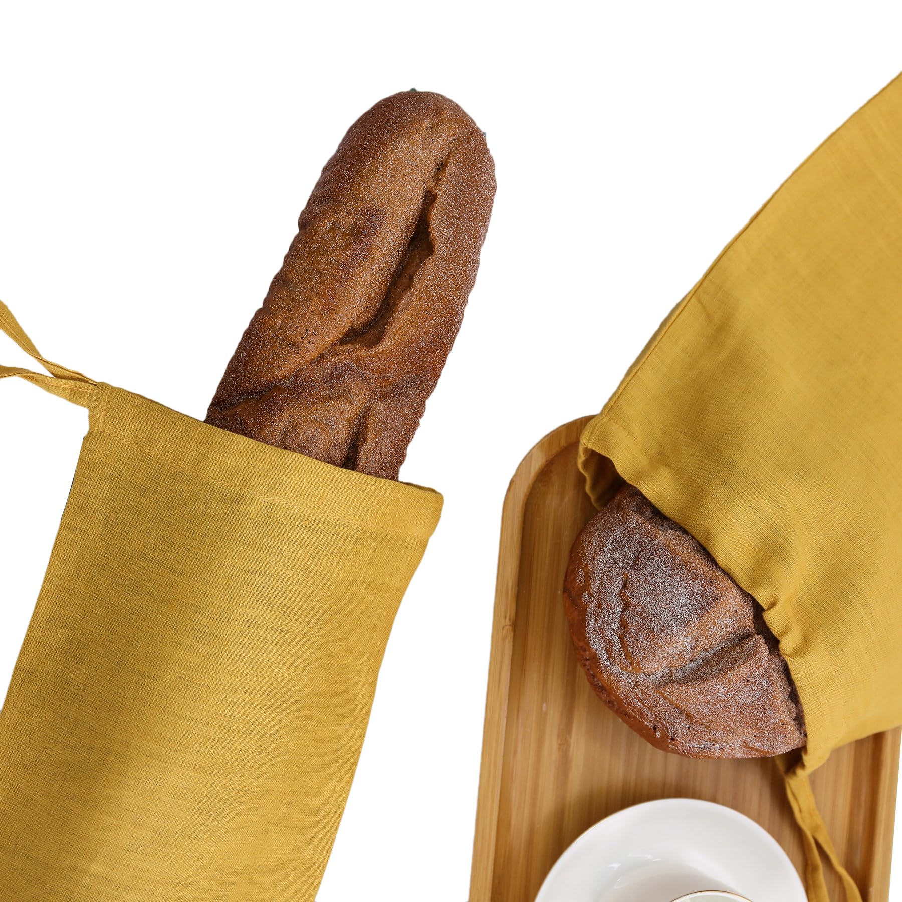 Amazhiyu Pure Linen Reusable Drawstring Bread Bags Set of 2, Sourdough Baguette Breads Storage