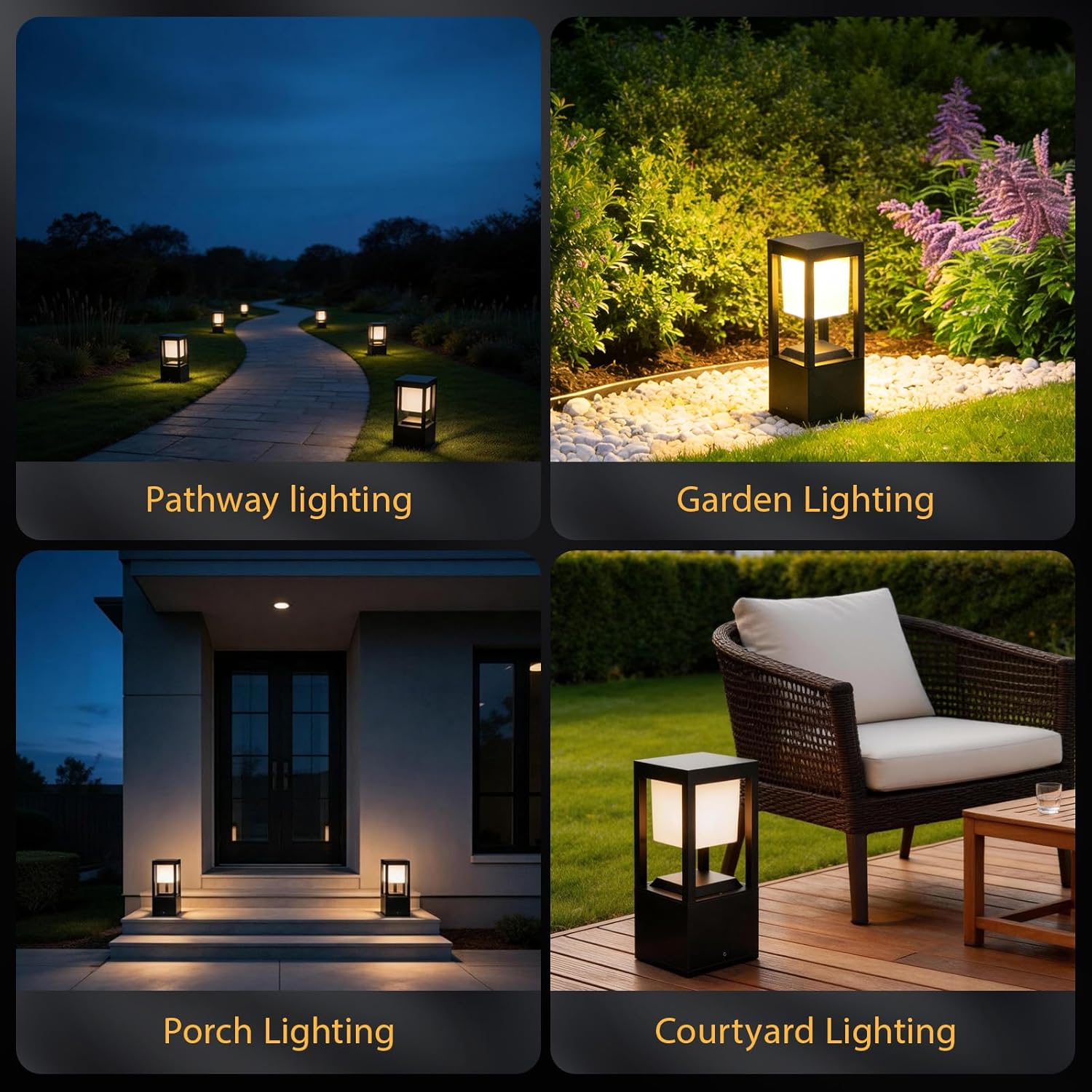 Solar Floor Lamp Outdoor Waterpoorf, Modern Die-cast Aluminum Led Lanterns for Patio Porch, Bollard Landscape Lighting for Garden Yard Walkway, Remote Control, 3CCT, Dusk to Dawn (2 Pack)