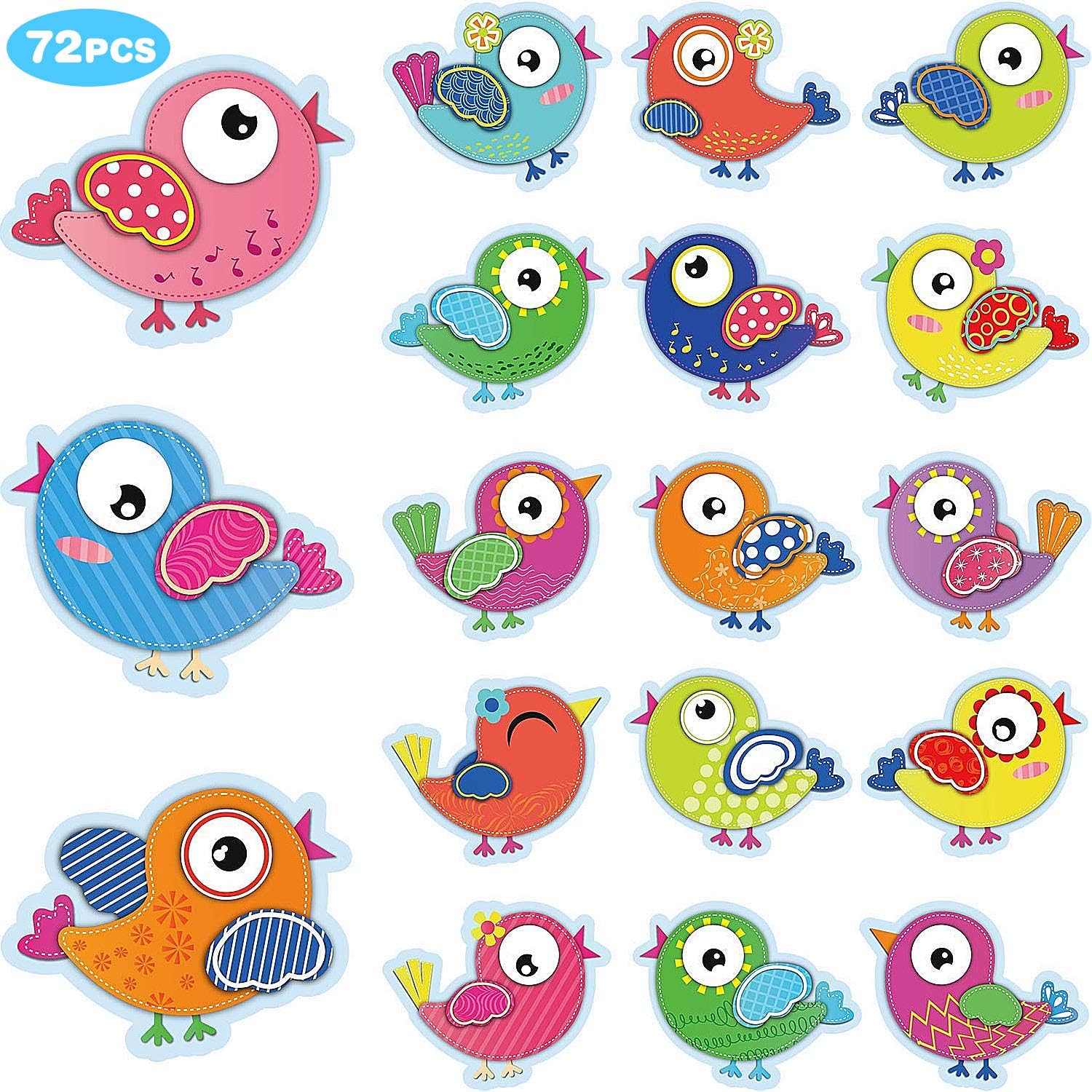 Outus 72 Pieces Boho Birds Cut-Outs Multicolor Bird Cutouts Bird Bulletin Board Decorations for Classroom Birthday Party Supply