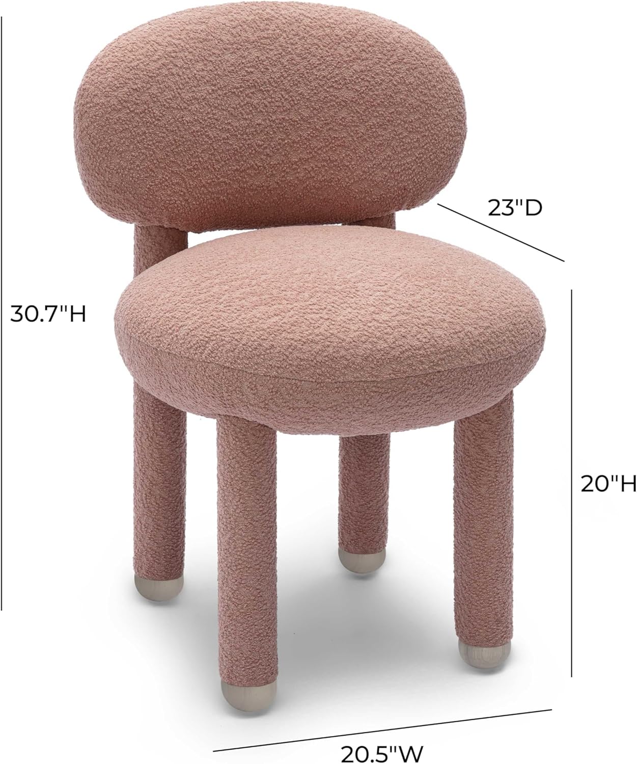 Tov Furniture Manu Rose Pink Performance Boucle Vanity Side Chair