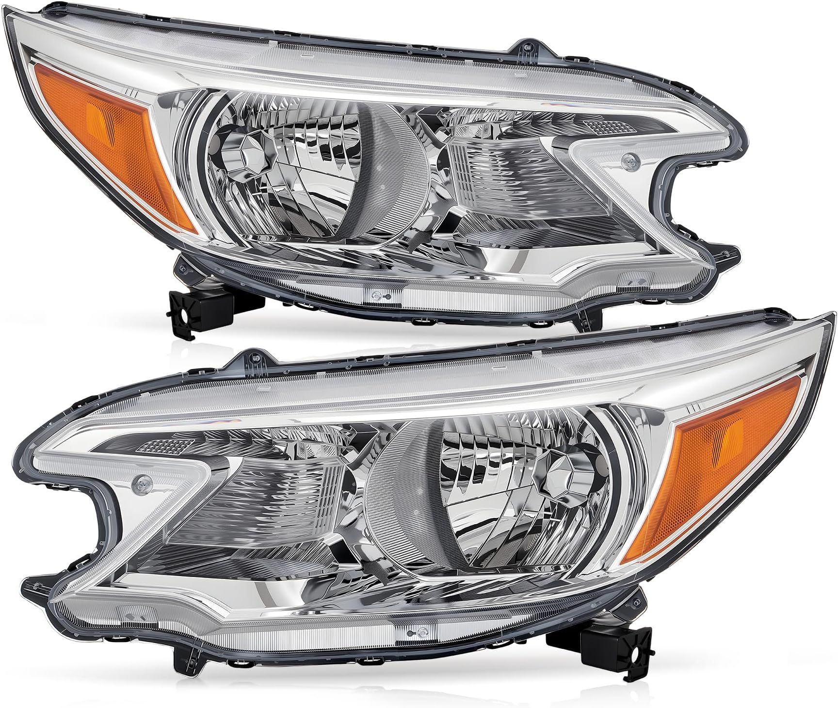VRC Headlight Compatible with 2012-2014 Honda CR-V Halogen Type Left & Right Head Lamps Assembly Replacement with Chrome Housing Pair Set