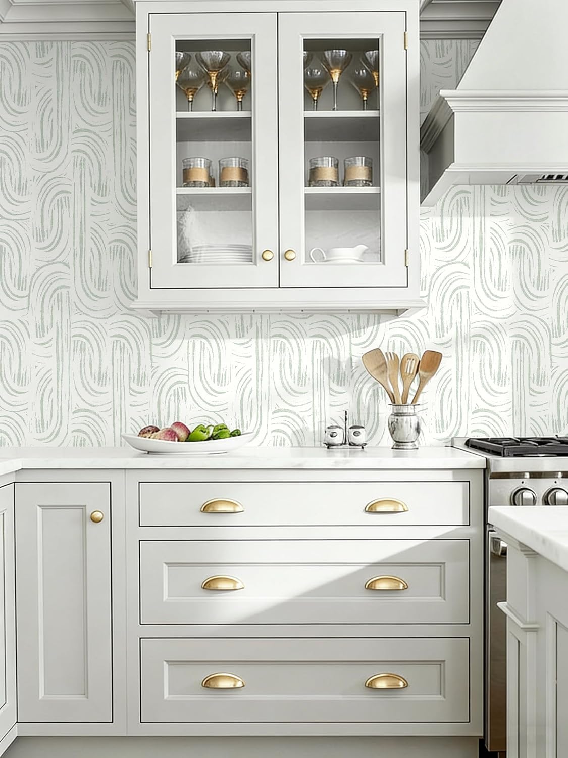 Guvana Peel and Stick Wallpaper Sage Green Contact Paper Mid Century Modern Abstract Geometric Wall Paper Self-Adhesive Removable Wallpaper for Bedroom Bathroom Kitchen Thicken Vinyl Roll 17.3"x394"