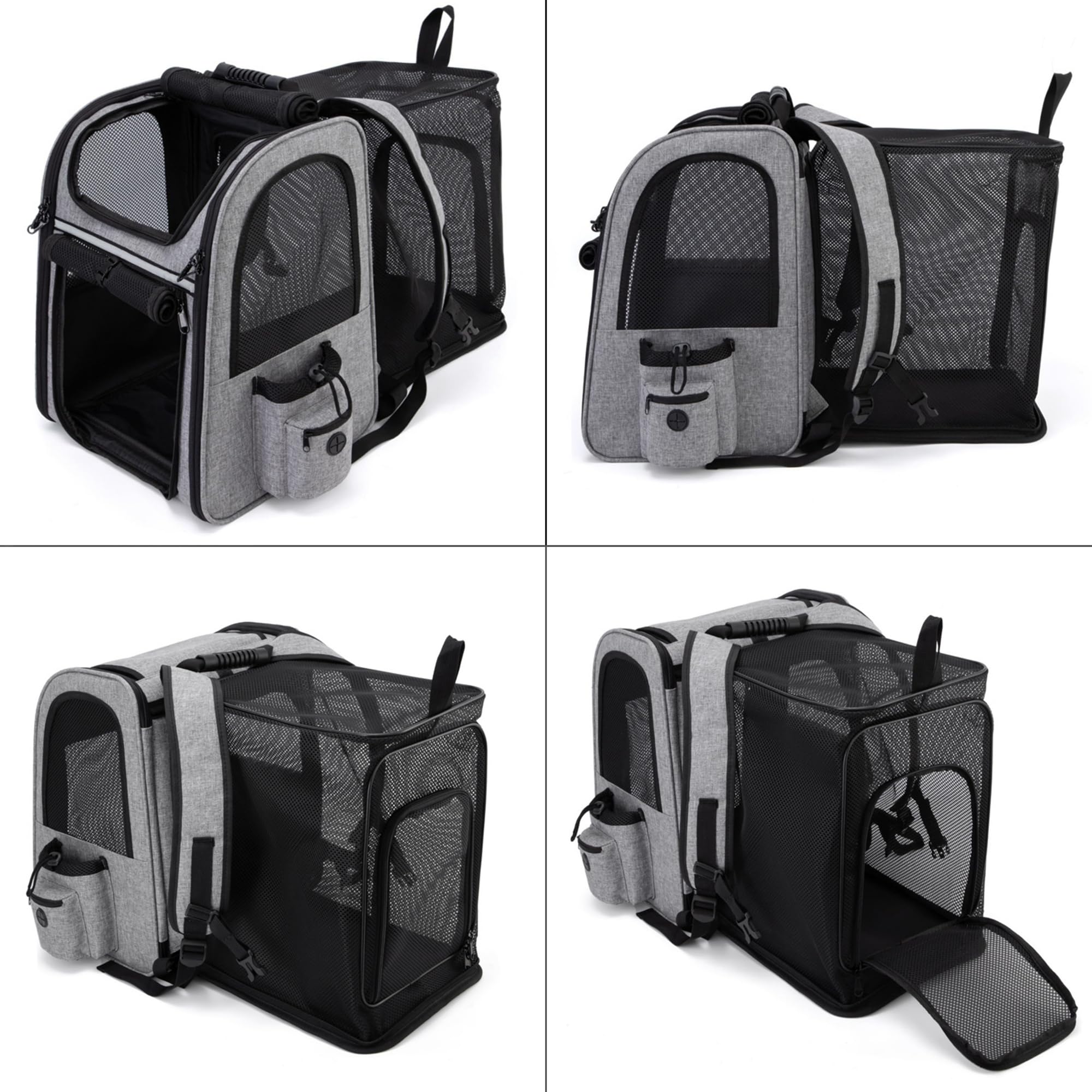 Zaino Trasportino Gatto Cane Estensibile Cuccia Portatile Grande Espandibile Borsa Porta Animali Pieghevole Traspirante per Cani Piccoli Cuccioli Gatti Medi Fino a 8kg Km15 (Grigio)