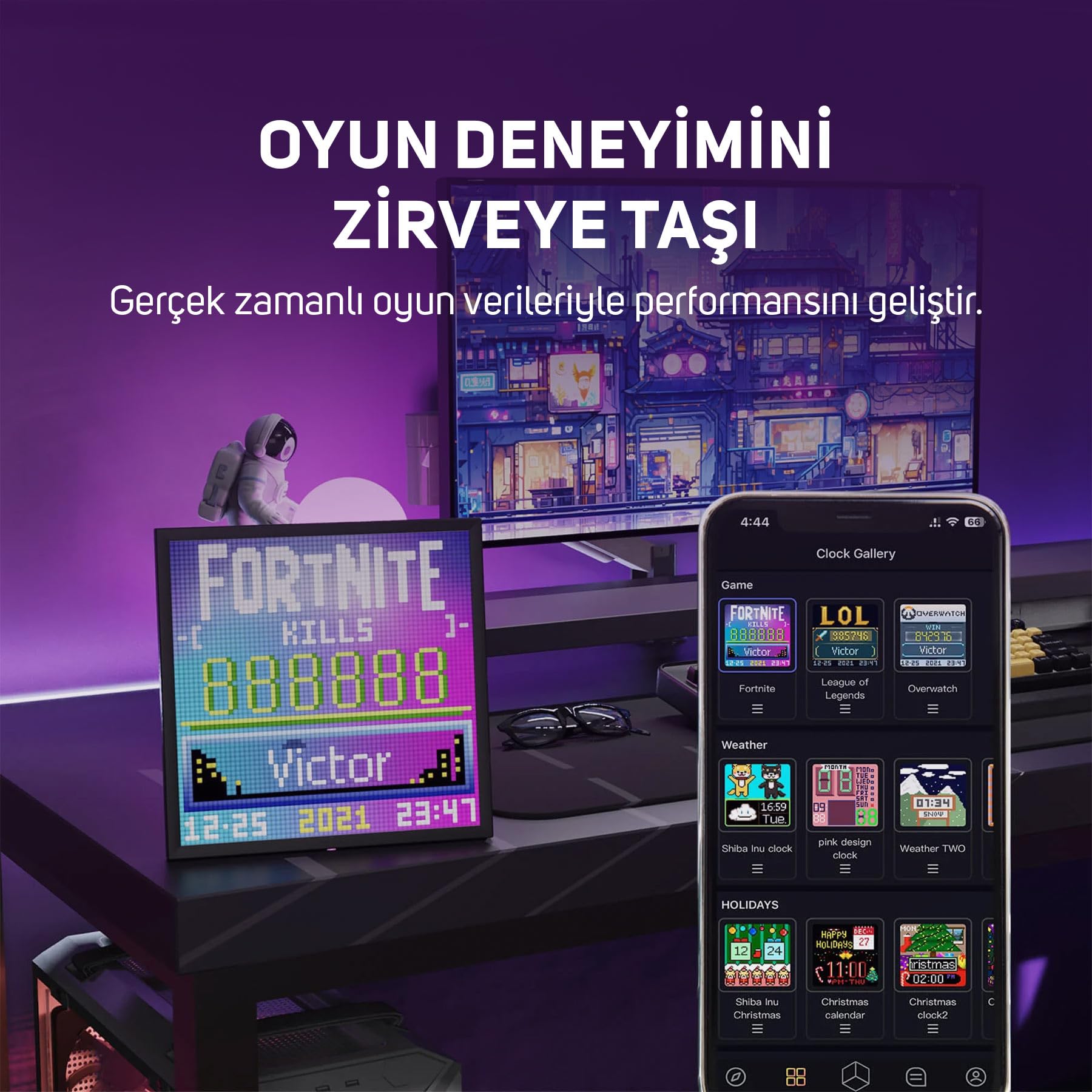 Divoom Ditoo Pro Mavi Bluetooth Hoparlör ve Pixoo-64 Led Ekran Seti