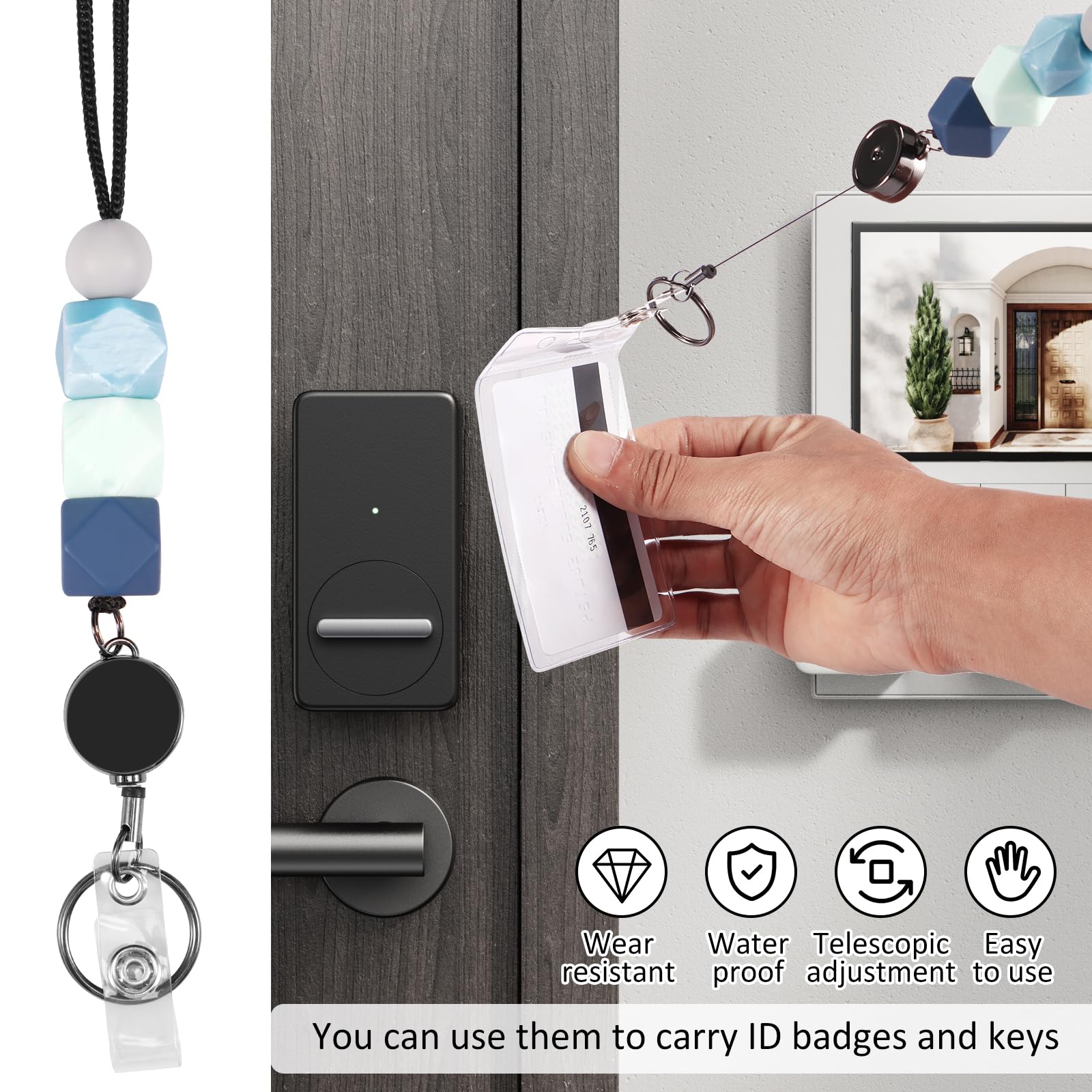 HSHGZSR Badge Holder and Lanyard Set Waterproof Student Badge Holder ID Card Holder Cute Beaded Retractable Lanyard Horizontal and Vertical Name Tag Badge Holder for Student Nurse (Combination 1)