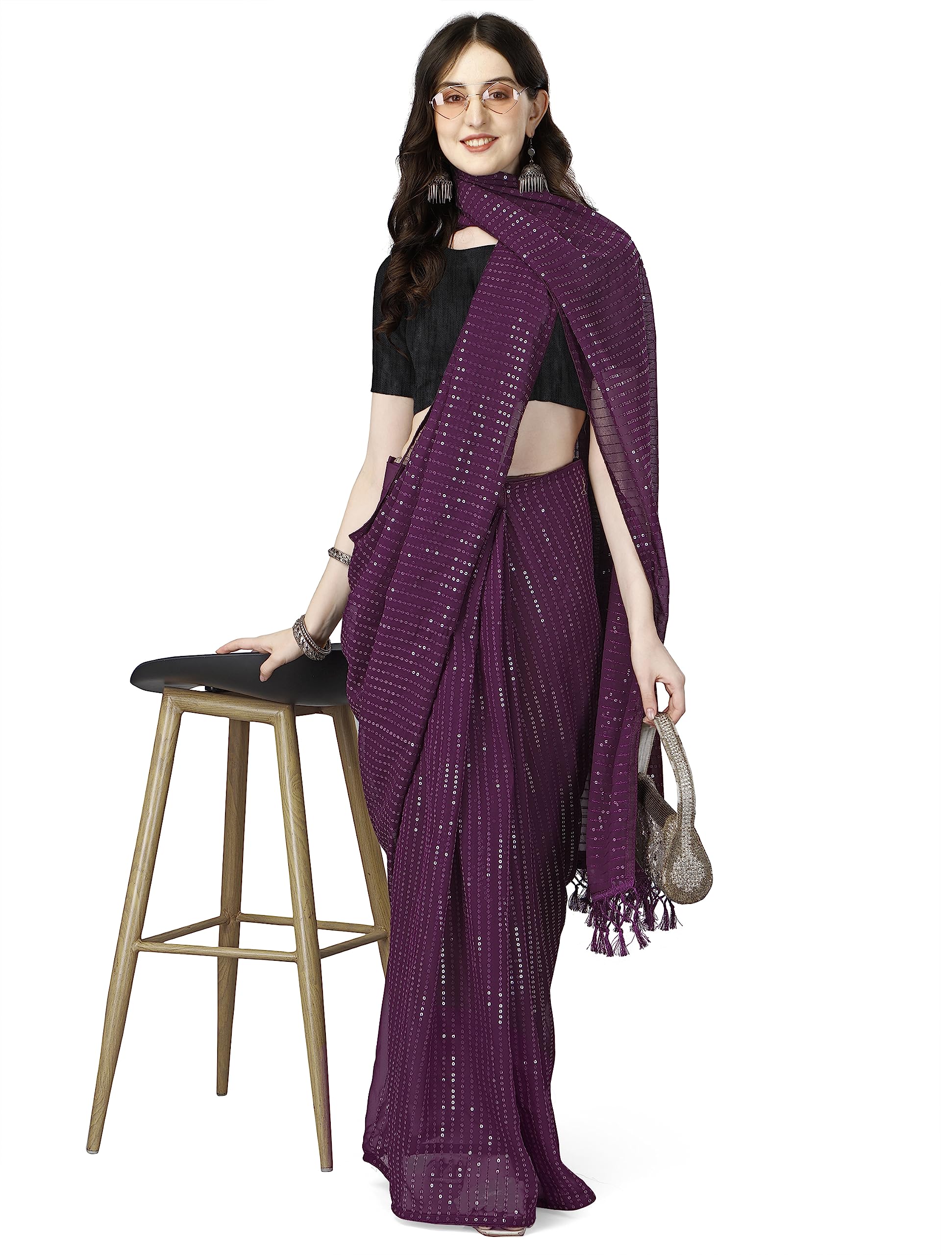 Shiv Textiles Georgette Saree for Women - Festival Wear (Wine) 1