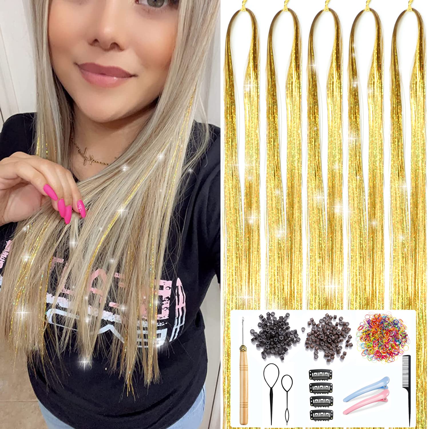 Gold Hair Tinsel Kit With Tools, Fairy Hair Tinsel Heat