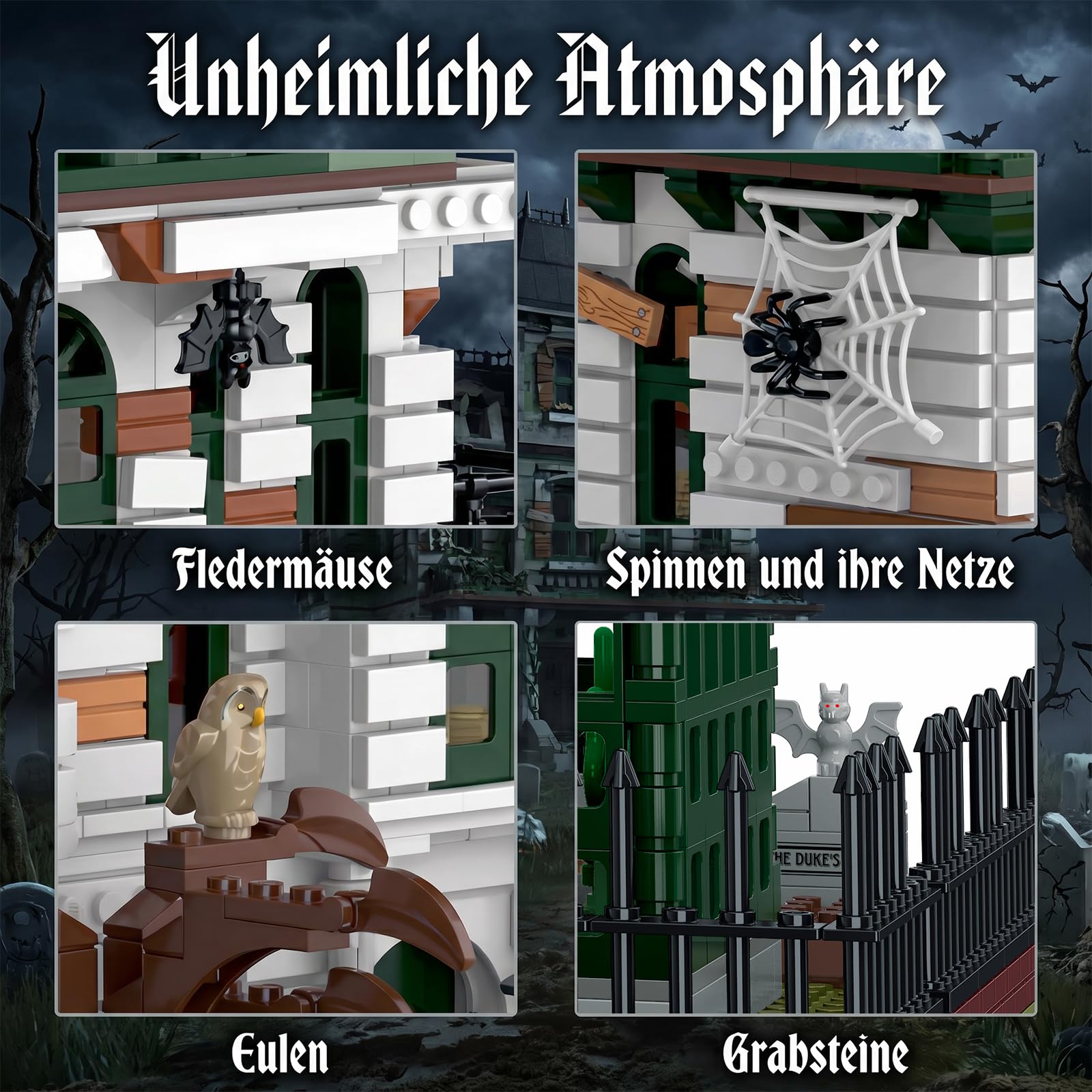 Geisterhaus Modular Building Set für Erwachsene | 3378 Teile Gotisch Castle Ritterburg, Halloween Mittelalter Burg, Horror Klemmbausteine Haus, Haunted House