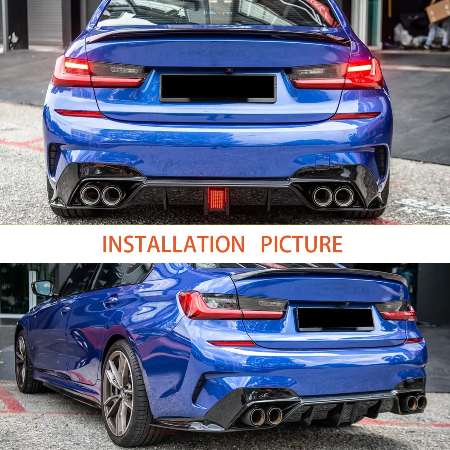 Rear Diffuser Lip Compatibility with 2019-2022 3 Series G20 330i M340i Sport Rear Bumper Diffuser Lip Spoiler with LED Light Gloss Black