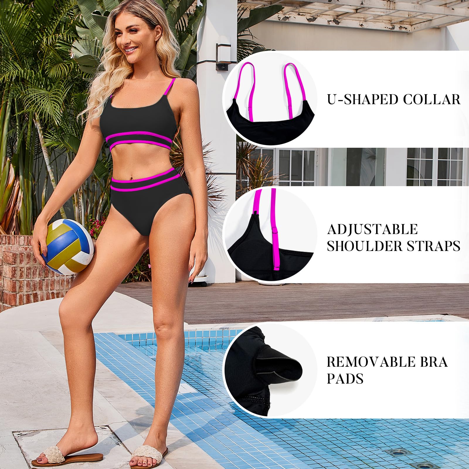 TcIFE Bikini damski zestaw – seksowny, dwuczęściowy kostium kąpielowy z brzuchem, wysoka talia, push up i dekolt w kształcie litery U