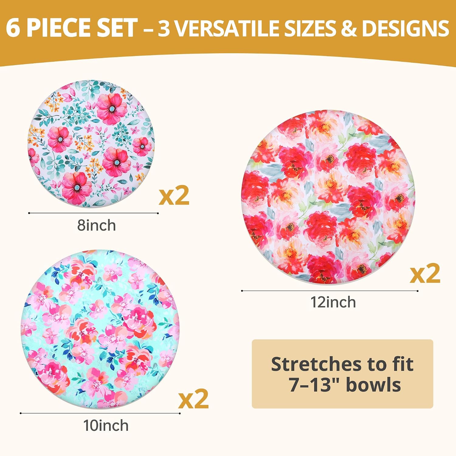 6 Pcs Reusable Bowl Covers for Bread Proofing 8/10/12 Inch Large Sourdough Elastic Bowl Covers for Dough Proofing, Food Storage & Mixing Bowls, Washable Polyester
