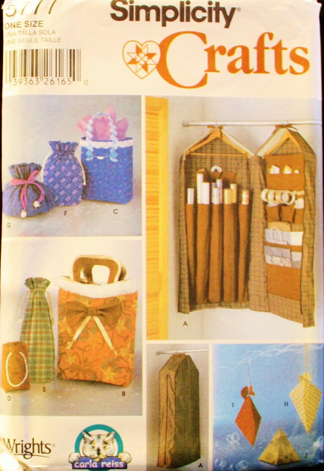 Simplicity 5777 Crafts Sewing Pattern, Gift Wrap Organizer, Gift Bags and Boxes