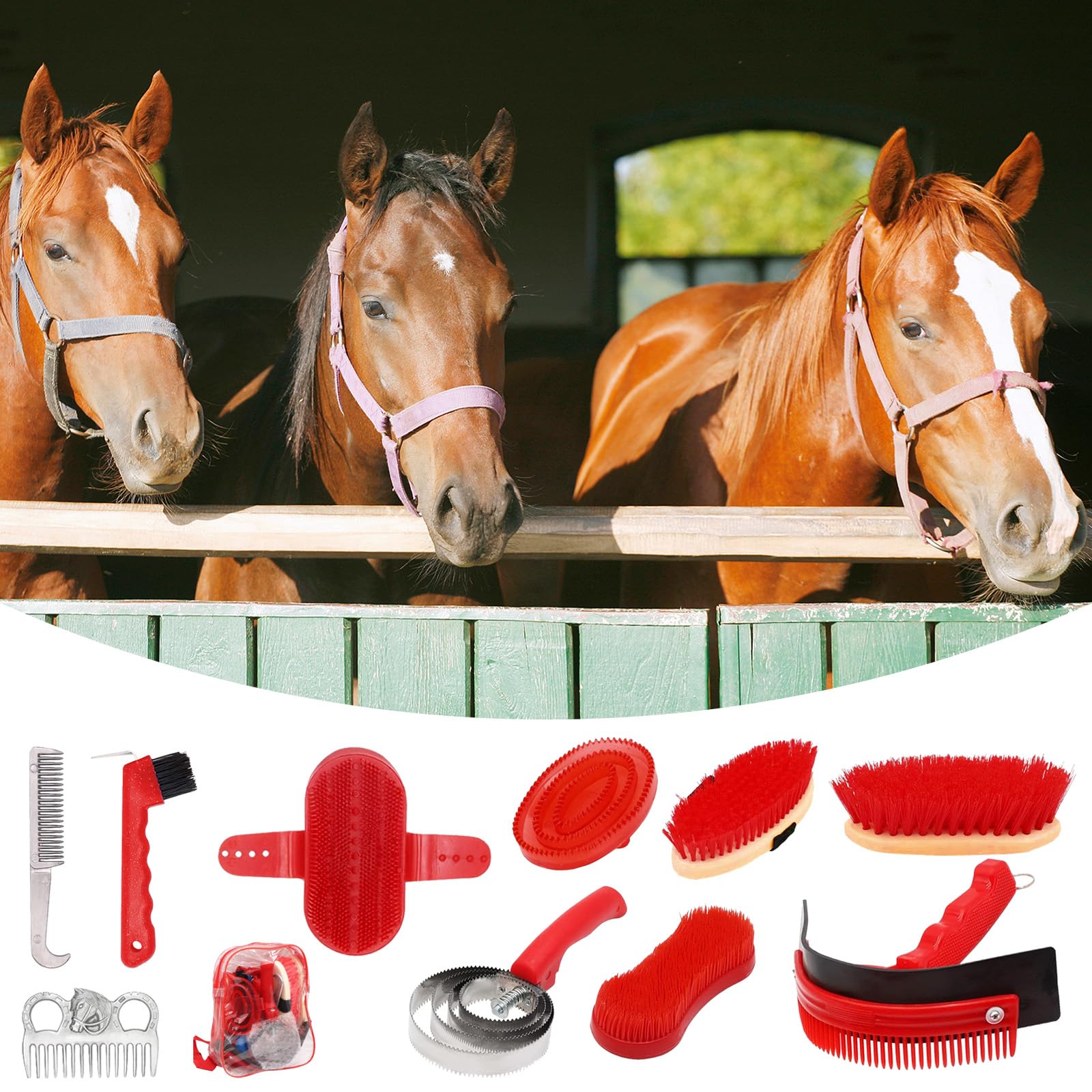 Cepillos Para Caballos, 10PCS Juego De Cuidado De Caballos Juego De Cuidado De Cepillos Kit De Cuidado De Caballos Limpieza De Caballos Cepillo Ecuestre Accesorios Con Bolsa De Almacenamiento