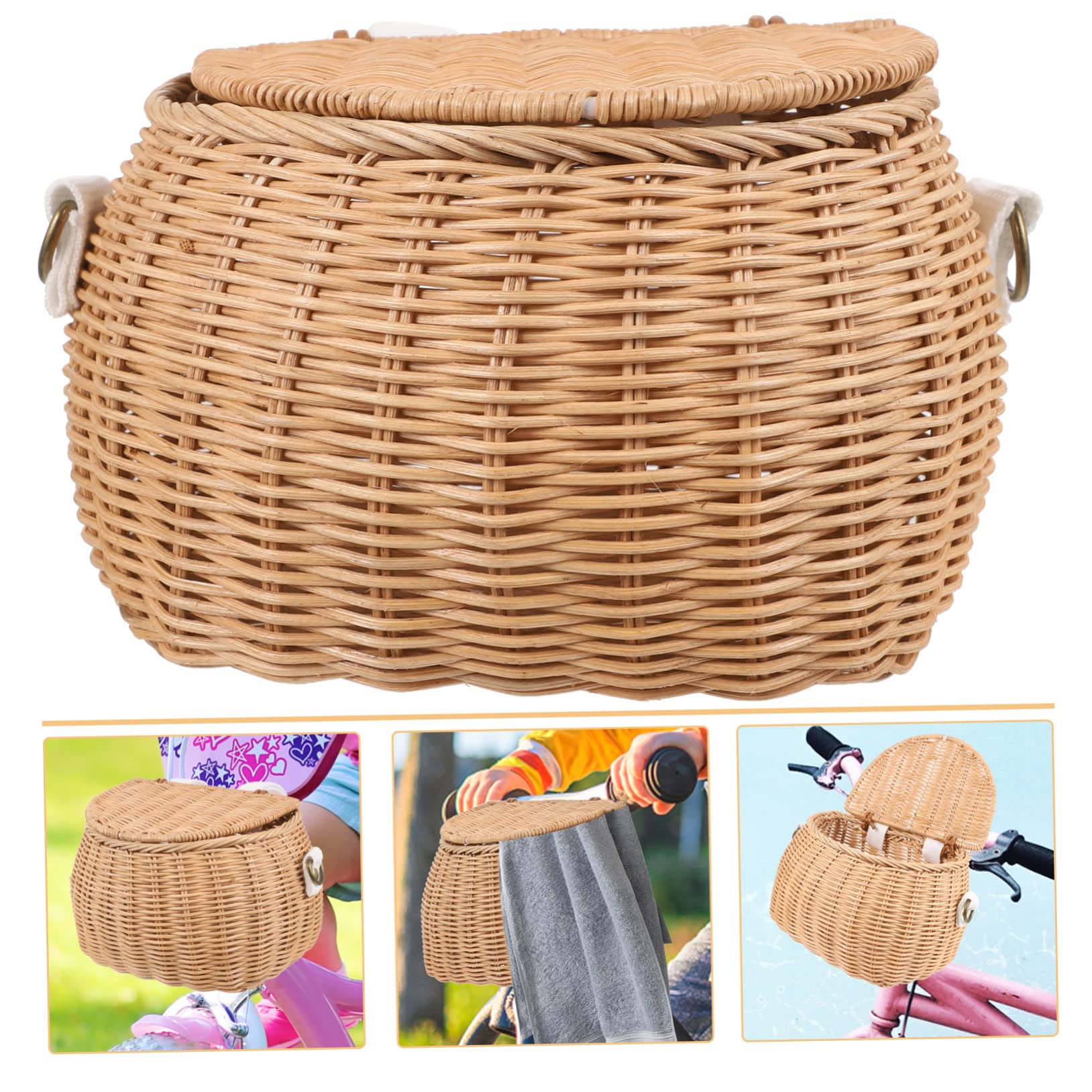 Panier à Vélo Rotin Tressé 1 Pièce pour Garçon et Filles Jaune | Panier de Guidon, Rangement pour Snacks et Gobelets, Structure Solide, Tenue Fiable, Usage Garçon et Filles