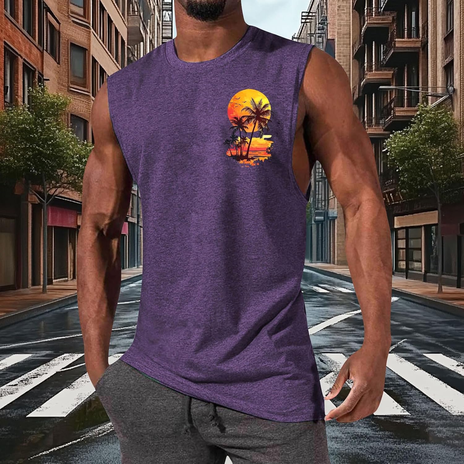 Tank Tops Men Summer Quick Dry Shirt Moisture Wicking Printed Shirts Muscle Sleeveless Shirt for Gym Running Beach