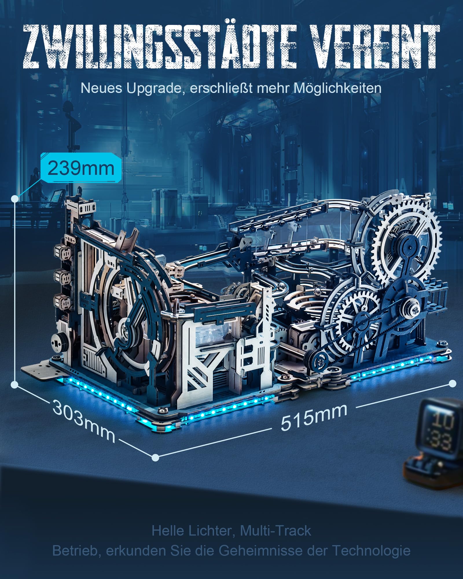ROKR Kugelbahnen 3D Holzpuzzle für Erwachsene, 3D Puzzle Holz Motorbetriebene Modellbausätze mit Kugeln, Automatischer & Manueller Modi, Marble Spaceport & Night City & Link Pack, LGC01 LGA01 LG01