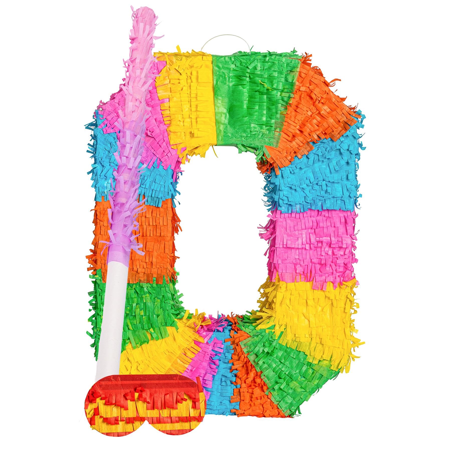 Fax Potato Number 0 Pinata Set with Stick & Blindfold - Pink Stick - Mexican Kids Girls Boys Birthday Large Party Parties Games Decorations Kit