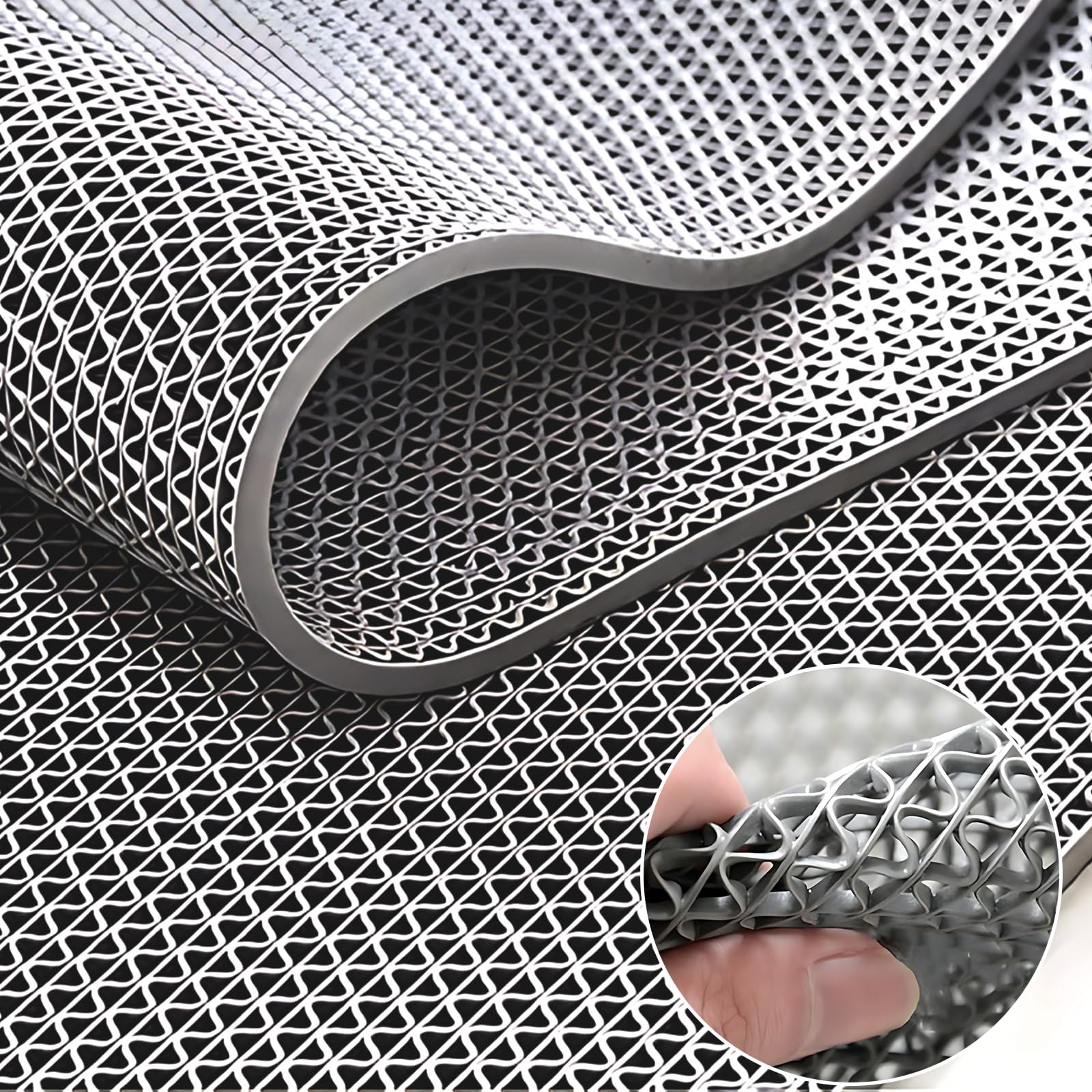 Tcatec 業務用滑り止めマット PVC 吸水 転倒防止 商業フロアマット 300x120 cm レストラン 通路 廊下 プール 浴室 ベランダ 病院 介護 施設 学校 店舗 マンション 駐車場 ドアマットロール 滑り止めマット バー テラス 屋外屋内カーペット用 (厚さ5.5 mm グレー)