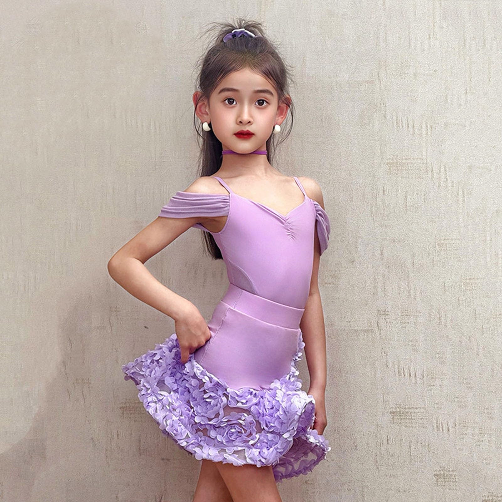 MEECHI Vestido De Baile Latino con Flores 3D For Niña Traje De Actuación