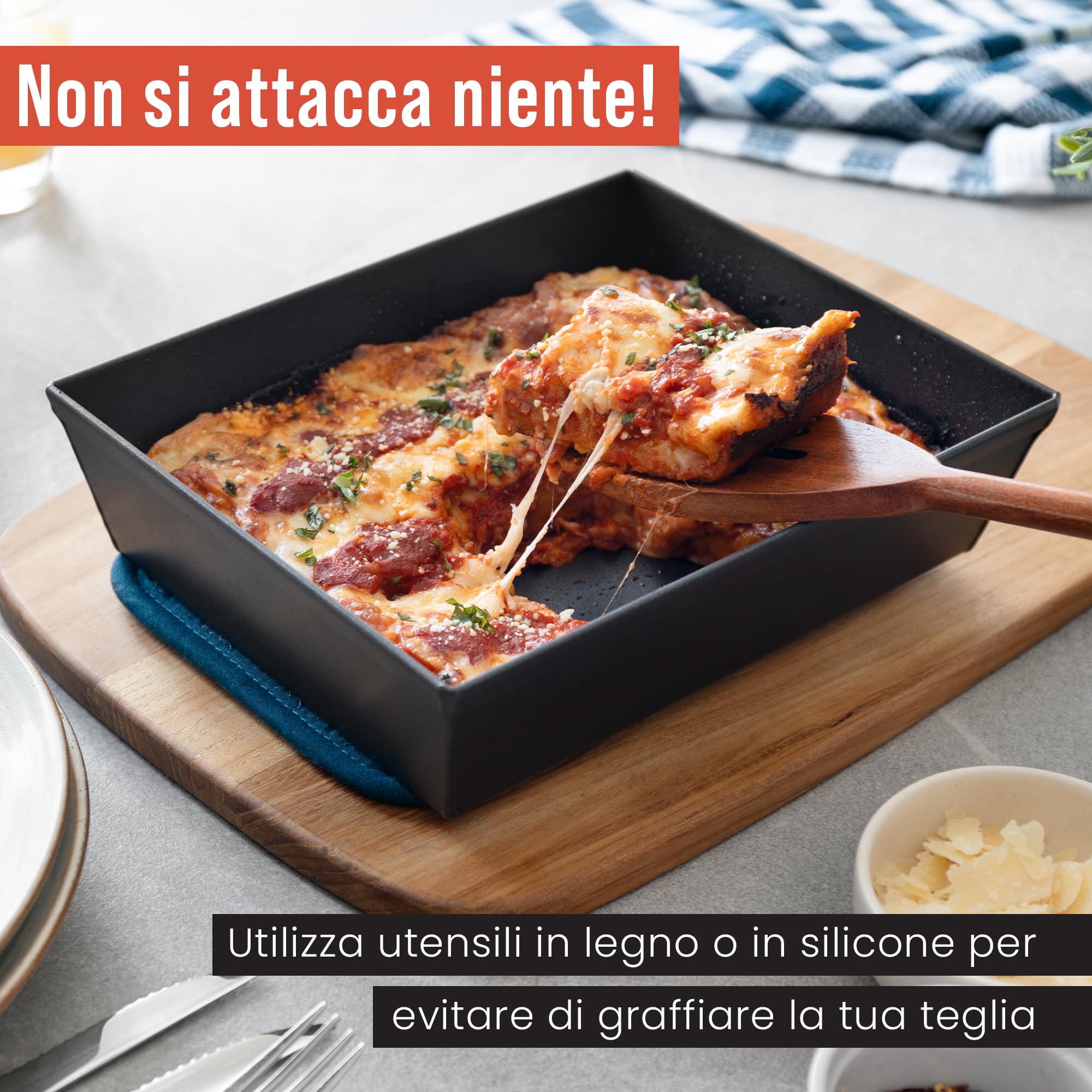 Chef Pomodoro Teglia Forno Rettangolare, Teglia da Forno per Pizza Alta, Focacce e Torte in Alluminio Antiaderente Anodizzato, Lasagnera Con Strato Oleoso Antiaderente (25 X 20 cm)