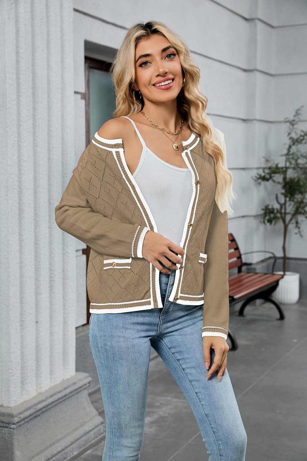 ZAFUL Women's Knit Cardigan Sweaters Fall Open Front Long Sleeve Crochet Knited Button Lightweight Cardigans Outerwear Coats - Image 4