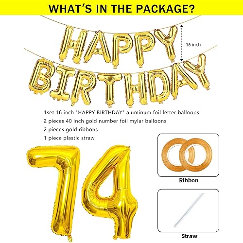 Miniatura 3 de SHUNTAI Globos dorados del número 74, globos dorados de Mylar con letras doradas, globos de feliz cumpleaños, decoraciones de cumpleaños 74 para