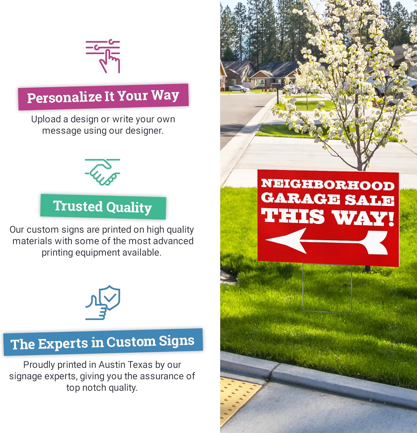 24x24" Double Sided Customizable Outdoor Yard Sign made from Corrugated Plastic with Metal "H" Stake, Easy to Design, Sign for Business, Garage or Yard Sale, Home, Office, (24" x 24")