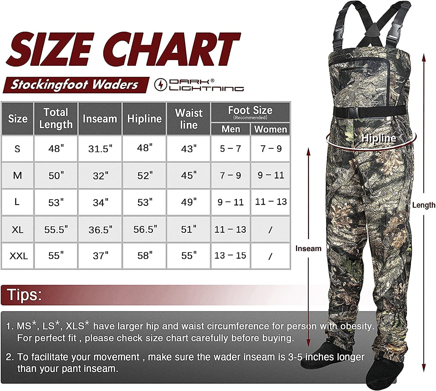 Dark Lightning Breathable Insulated Chest Waders, Perfect for 4 Seasons