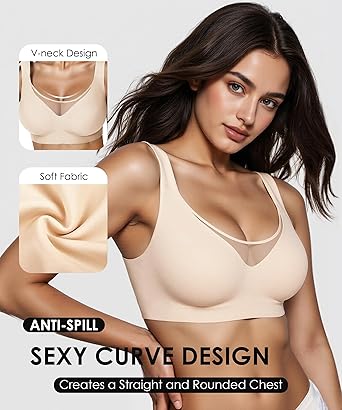 Wireless Bras for Women (34C-42DD), Extremely Comfortable Seamless Bra Mesh Bralettes Adjustable Straps Everyday Bra