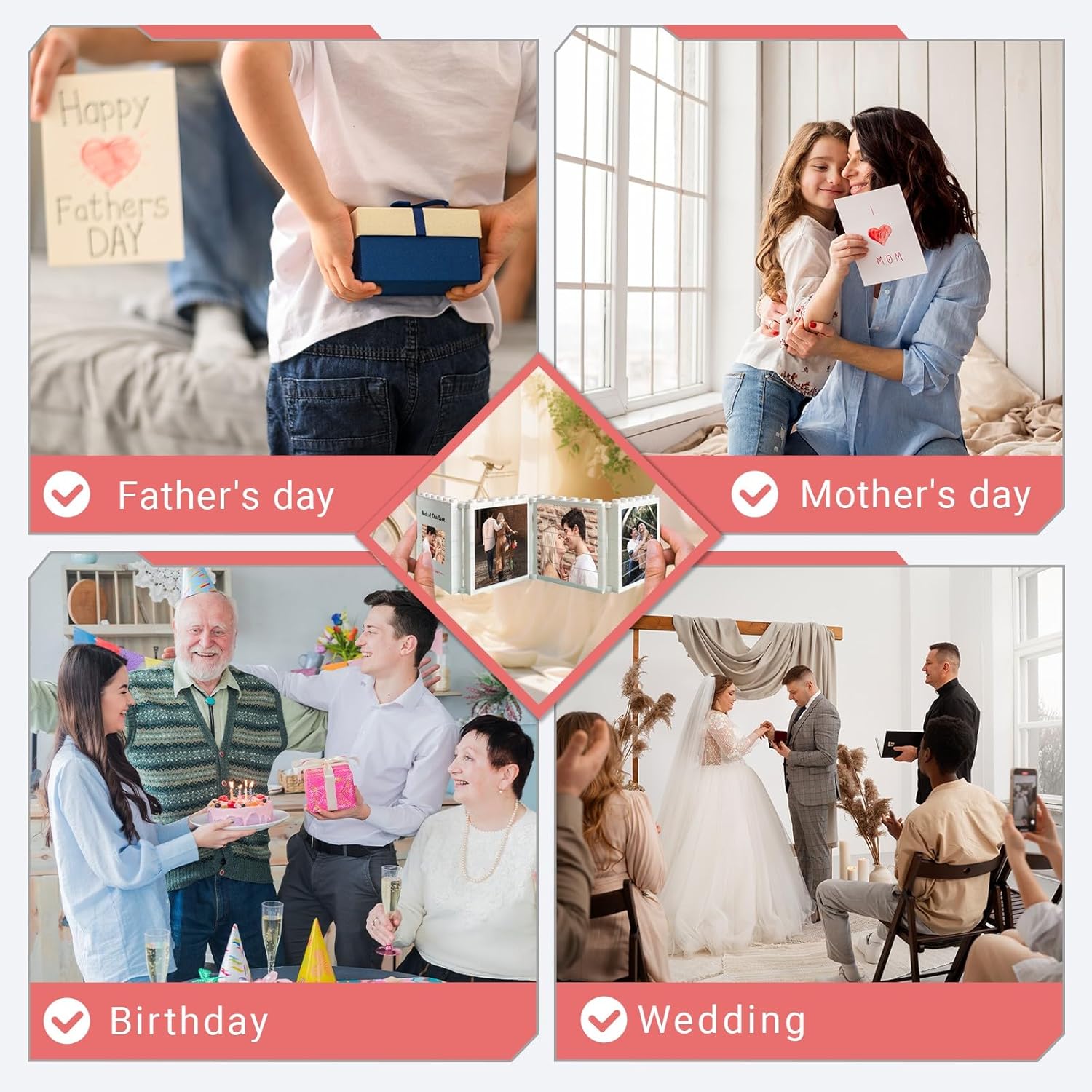 Personalized Photo Puzzle Foldable Rectangle Bricks, Custom Pictures Album Building Blocks Puzzles, Romantic DIY Home Decor Anniversary Birthday Gifts for Lovers, Family, Her, Him Color08