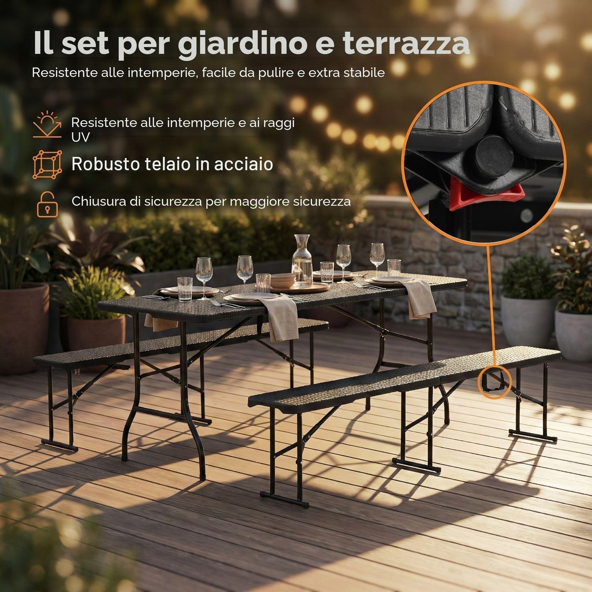ALBATROS Set per tende da birra, pieghevole, 3 pezzi, stabile, 300 kg e 2 panchine da birra da 500 kg, set da tavolo da birra per 10 persone, tavolo da campeggio all'aperto, tavolo da birra da 182 cm