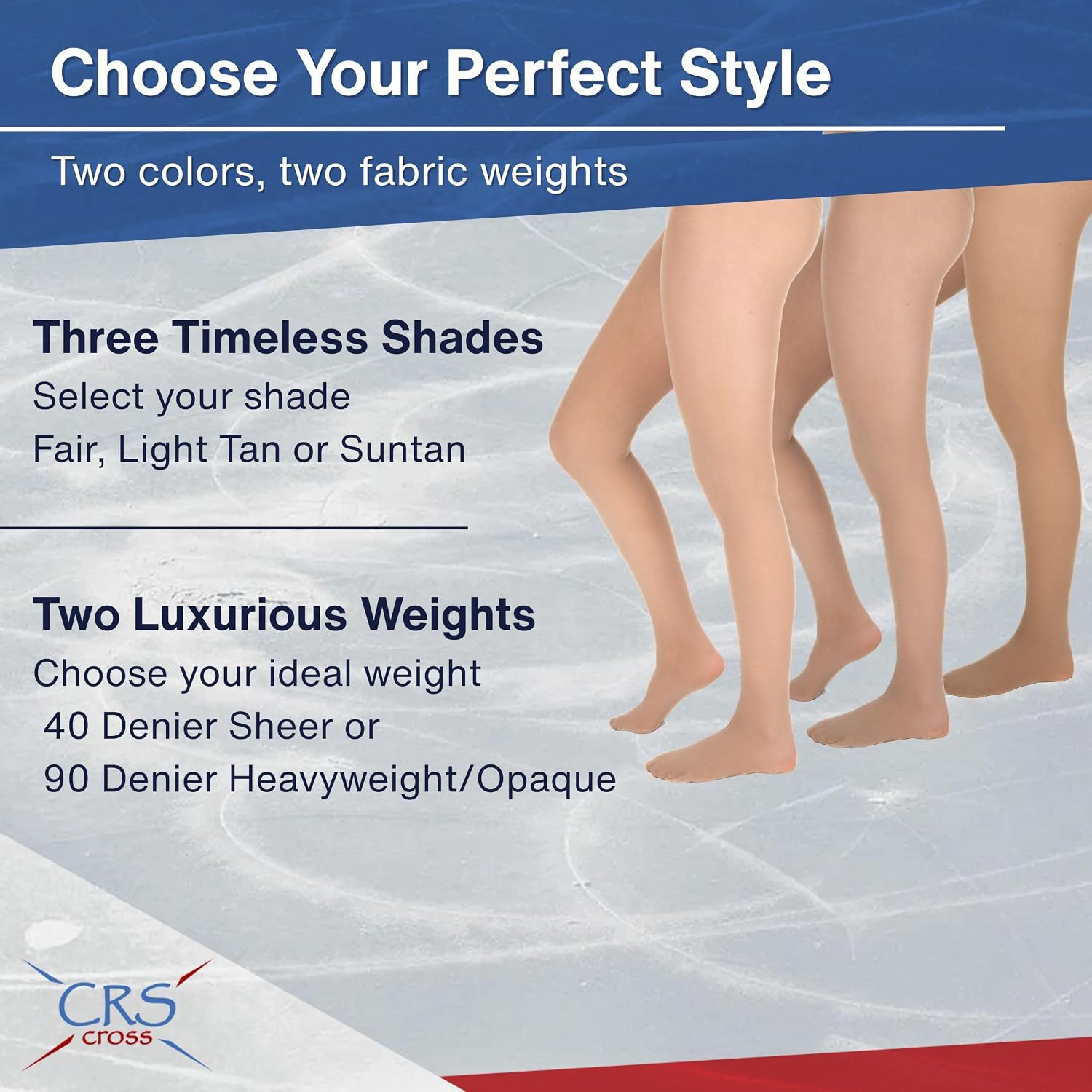 CRS Cross Figure Skate Tights - 2 Pair Footed for Competitions, Practice, Ice Skating or Dance
