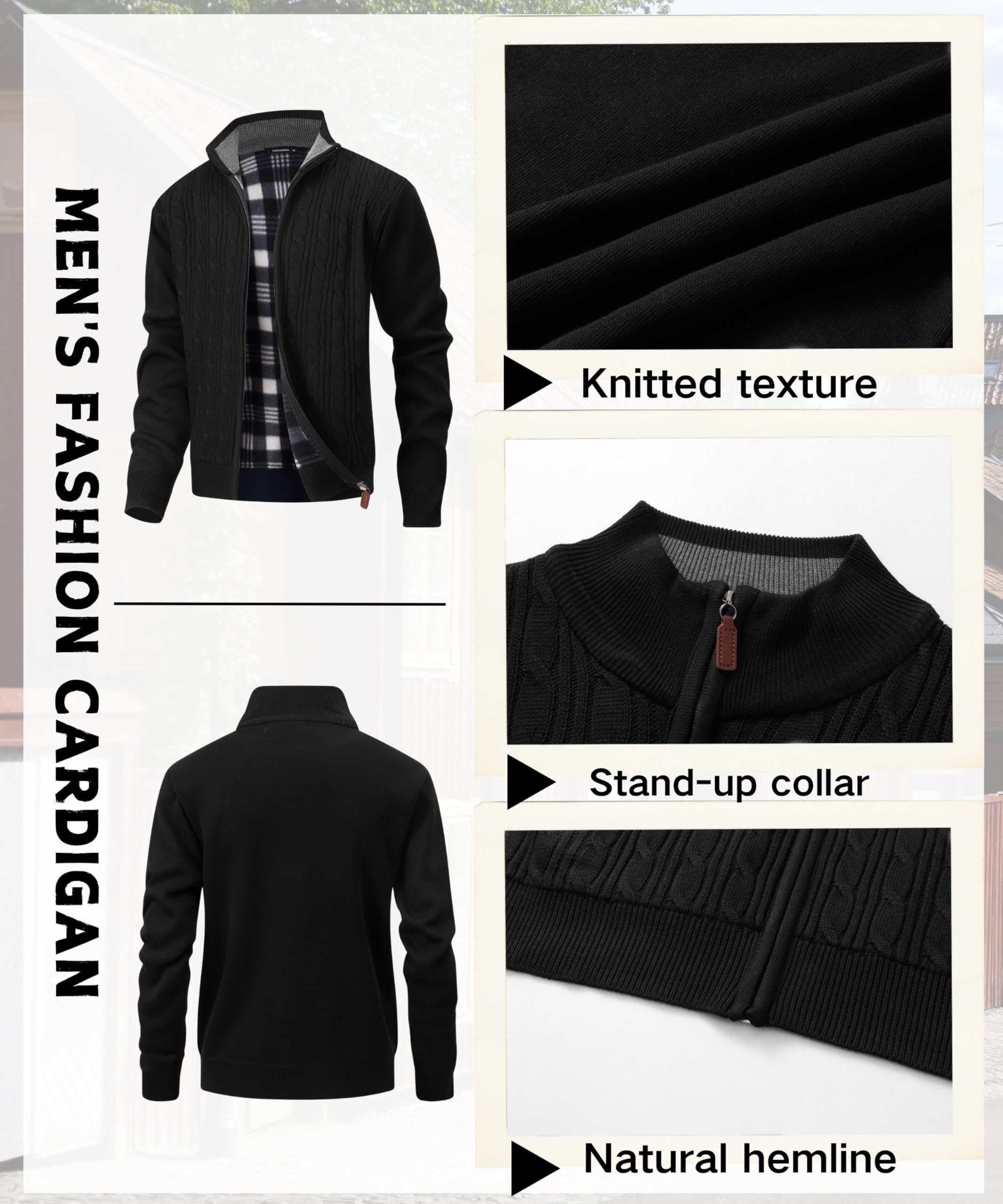 Cárdigan para Hombre Cuello Alto Cremallera Forro Polar Chaqueta Invierno Punto Fino