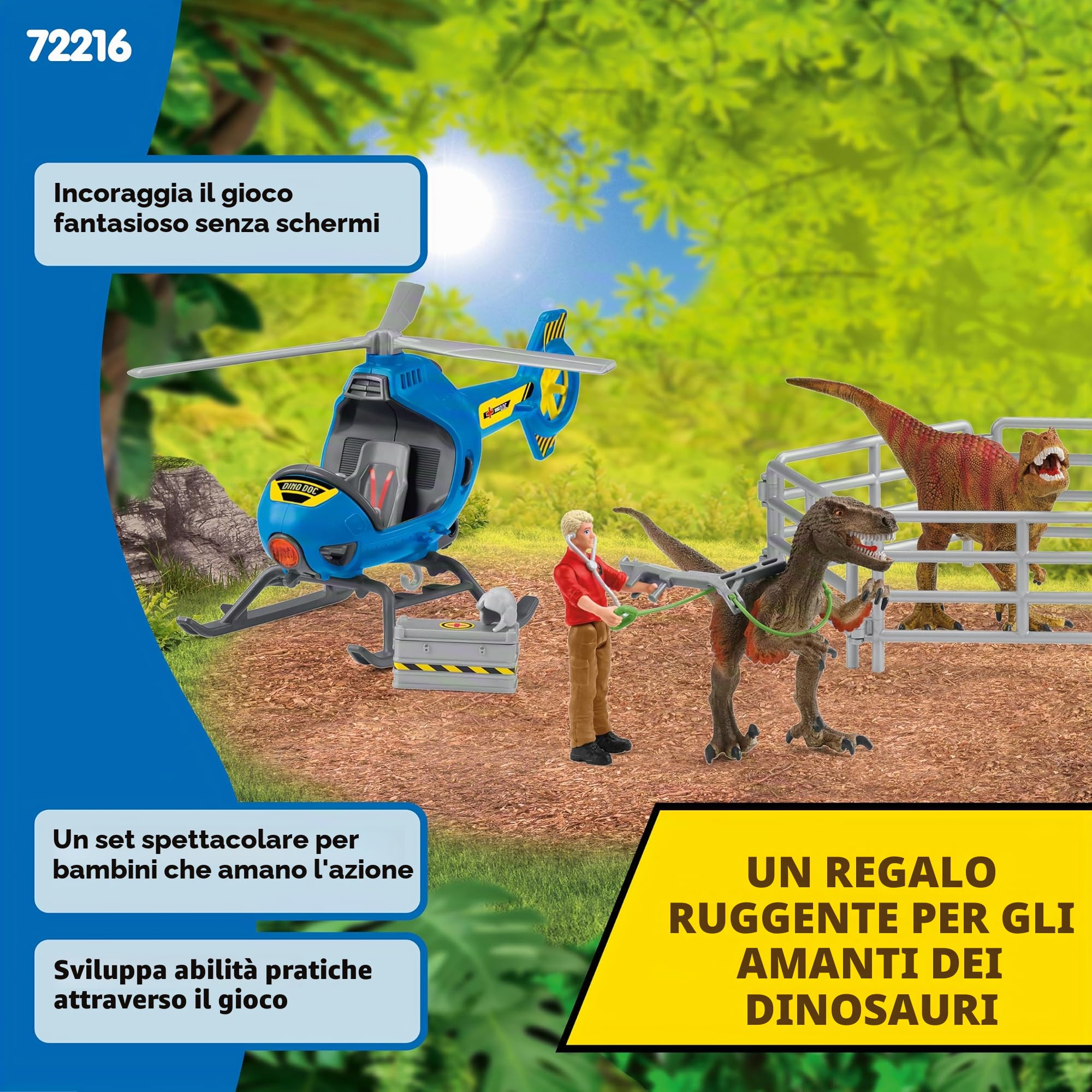 Schleich DINOSAURS | Salvataggio dei dinosauri in elicottero 72216 | Set con elicottero, Flynn, 2 dinosauri & accessori | Regalo per bambini | Giocattolo dai 5 anni | 28 pezzi | esclusiva Amazon