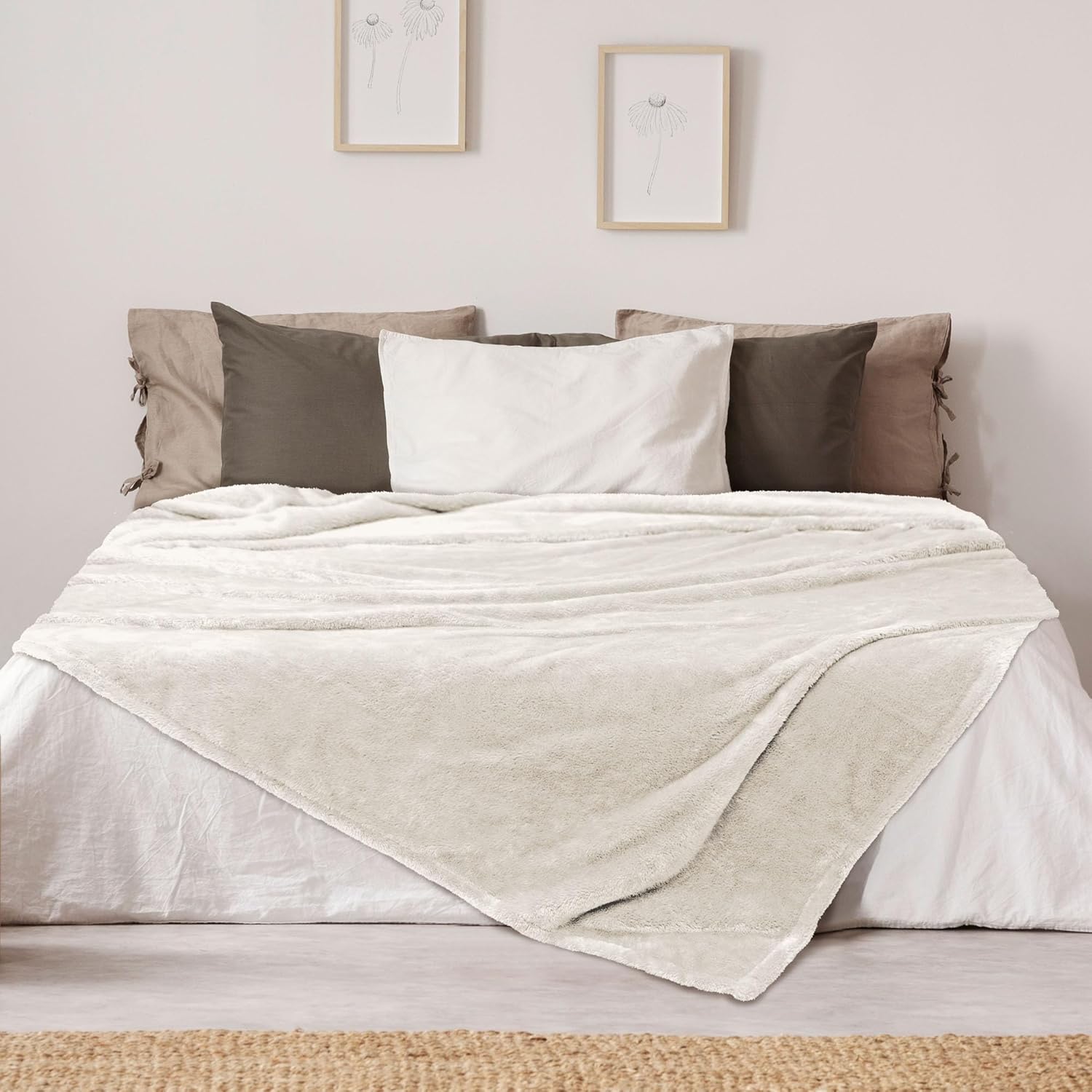 DEZ FURNISHINGS Ultra Soft Plush Fleece Throw Blanket, Double Sided Cozy Thick Warm Blanket for Sofa & Bed, Throw XL (60" x 70"), Ivory