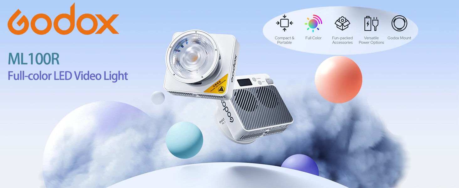 Godox ML100R 110W RGB LED Video Light,with Interchangeable 15