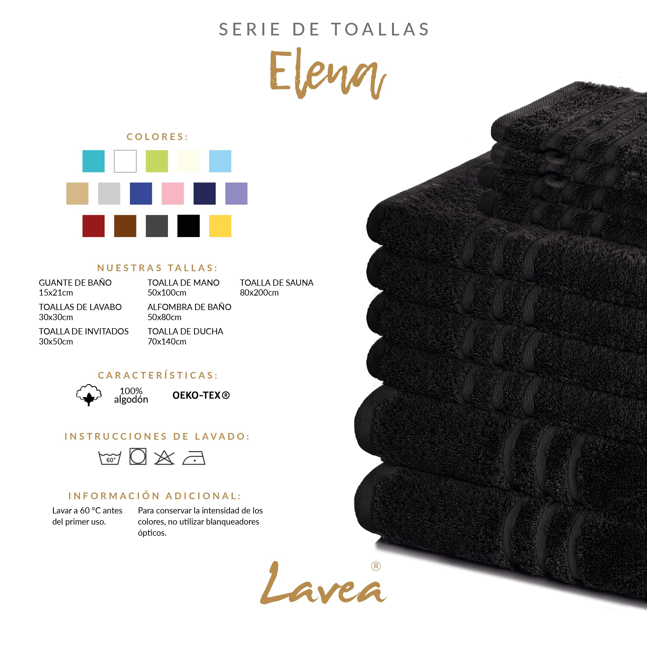 Lavea® Juego de 2 Toallas de Baño 80x200 cm en Rizo 100% Algodón – Suaves y Absorbentes – Toallas de Baño Grandes y Toallas de Ducha Ideales para Hogar, SPA o Gimnasio – Blanco y Negro