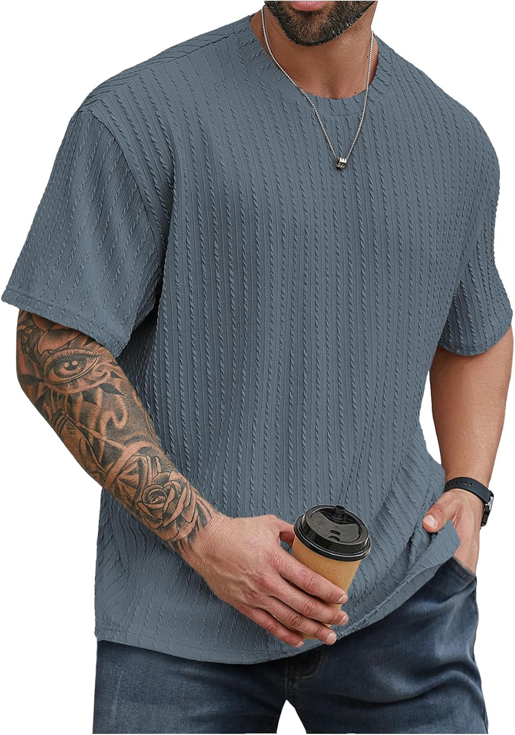 Men's Big and Tall Shirts Textured Knit Tshirt Shirts Casual Summer Tops Trendy