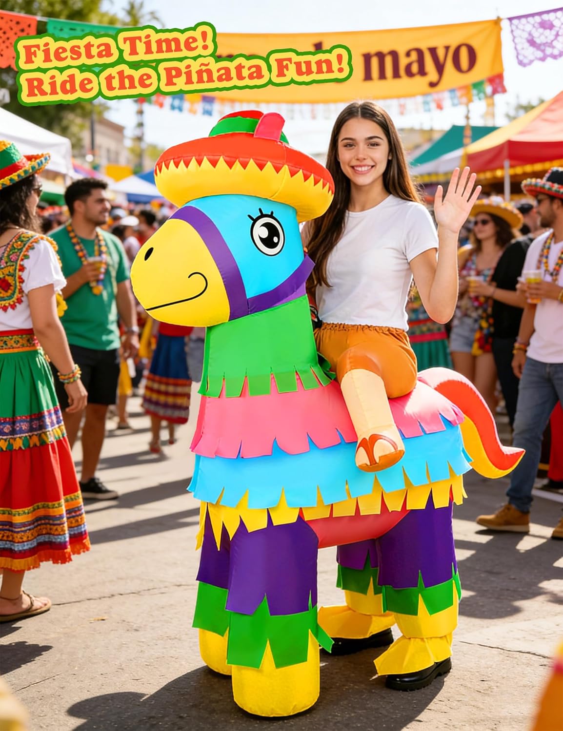 Piñata Inflatable Costume Adults Cinco De Mayo Donkey Pinata Outfits Mexican Fiesta Party Ride on Inflatables Blow up for Taco Luau Event
