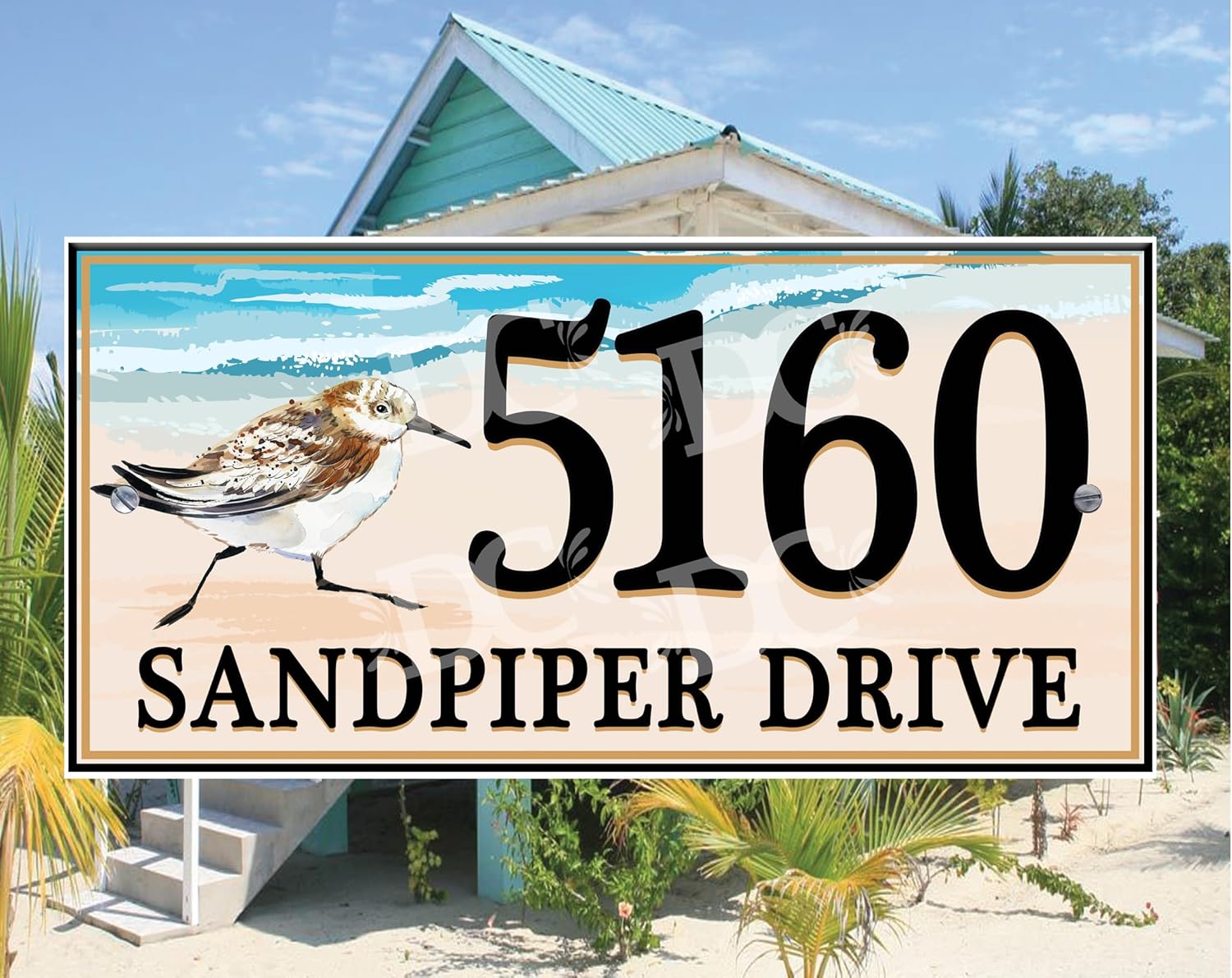 Sand Piper House Tile, Sandpiper Themed House Number Plaque, Decorative Sandpiper Bird House Plaque Large Size
