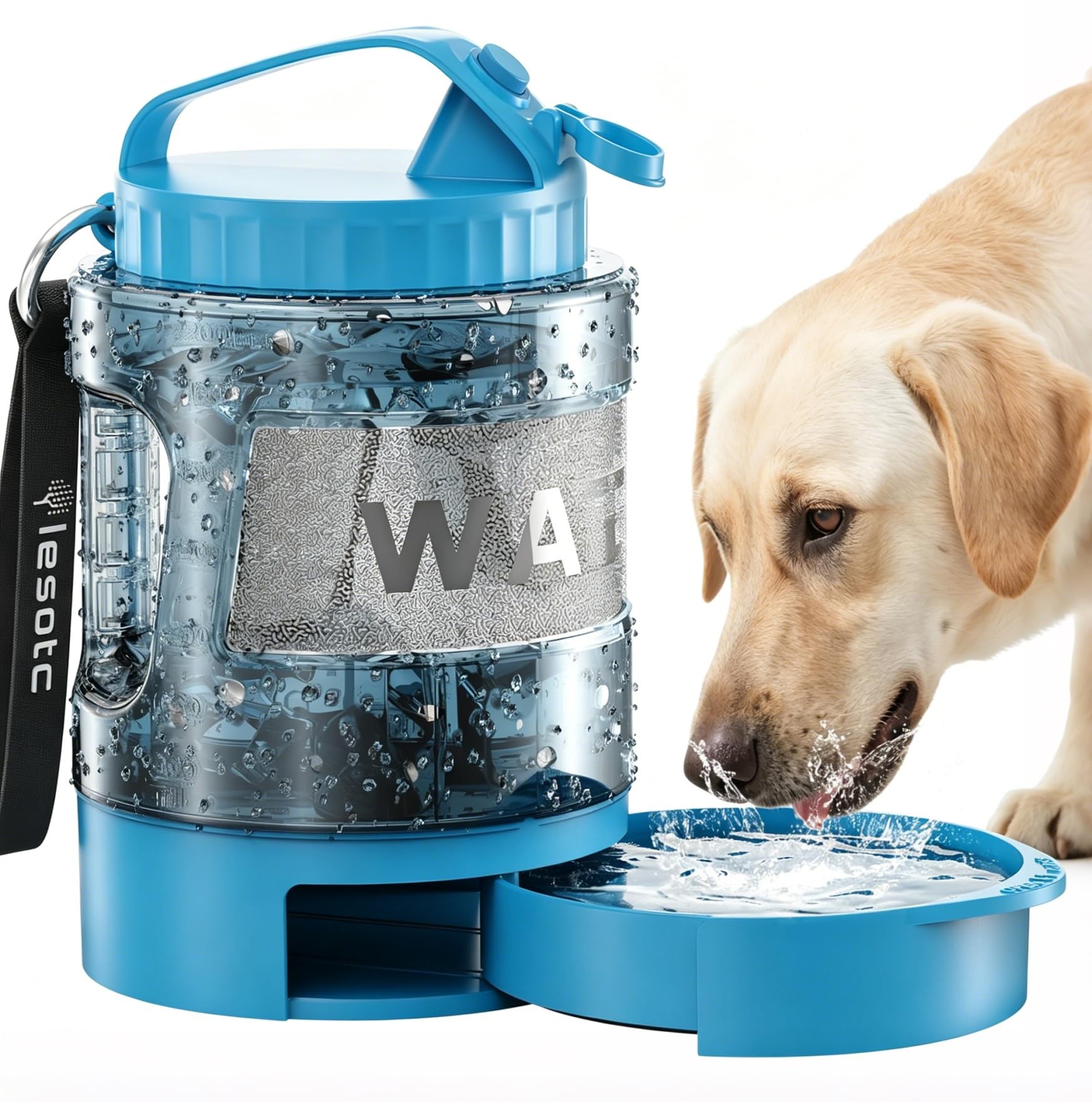 lesotc Portable Dog Water Bowl Dispenser - 77oz Travel Water Bottle with Pop-Out Drinking Bowl, No-Spill Design for Camping, Hiking & Car Rides - Keep Your Dog Hydrated Anywhere, Blue